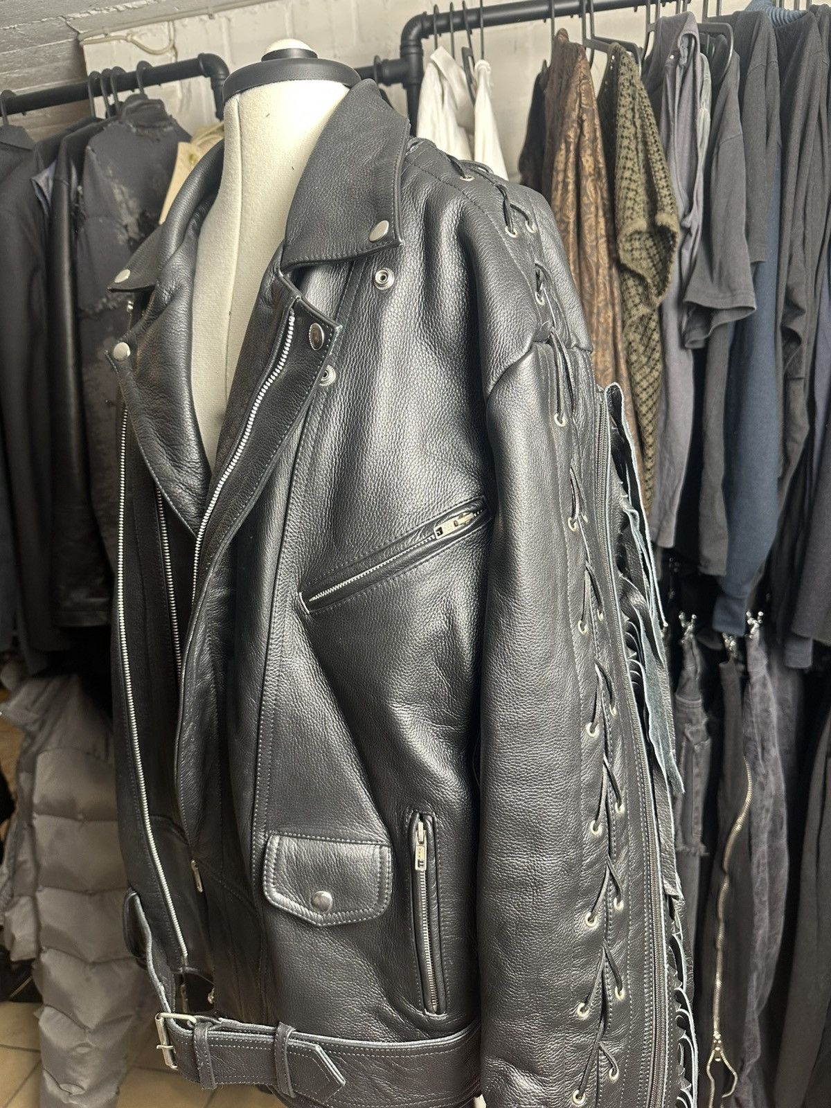 Other Leather Biker Jacket with fringes Size US XL / EU 56 / 4 - 4 Thumbnail