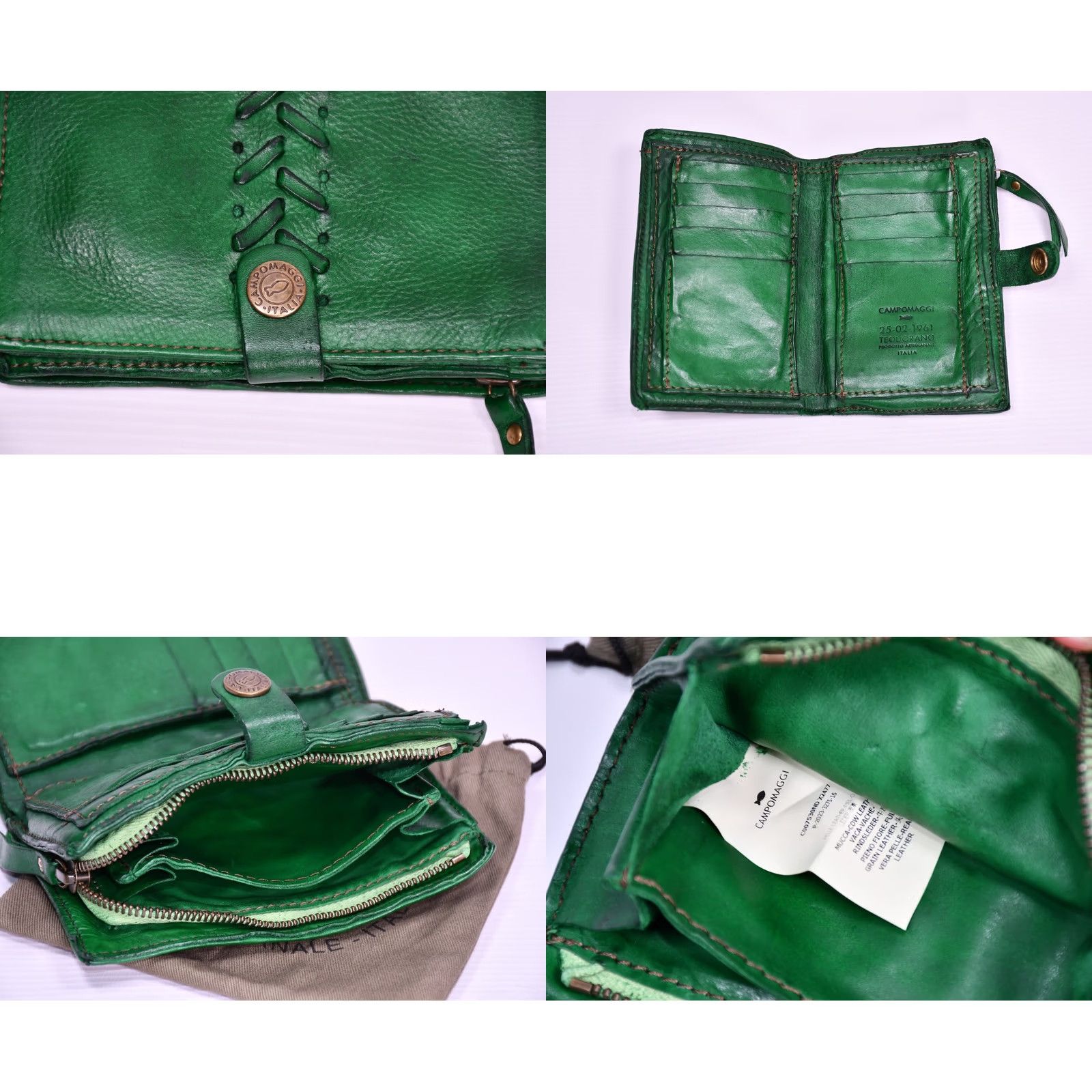 Campomaggi Campomaggi Wallet Emerald Green Leather Unisex Wallet, Green Leather, Studded, 15 cm x 10 cm, Italy, Campomaggi, 100% Leather, Excellent Like New Size ONE SIZE - 8 Thumbnail