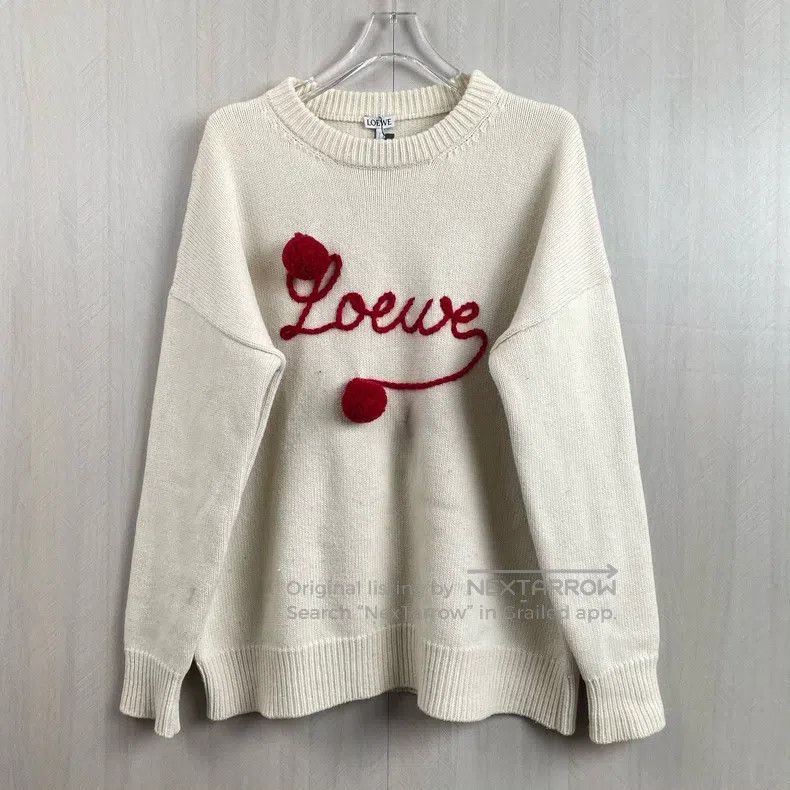 Loewe Loewe Beige red pompom, yarn logo knit sweater Size S / US 4 / IT 40 - 1 Thumbnail