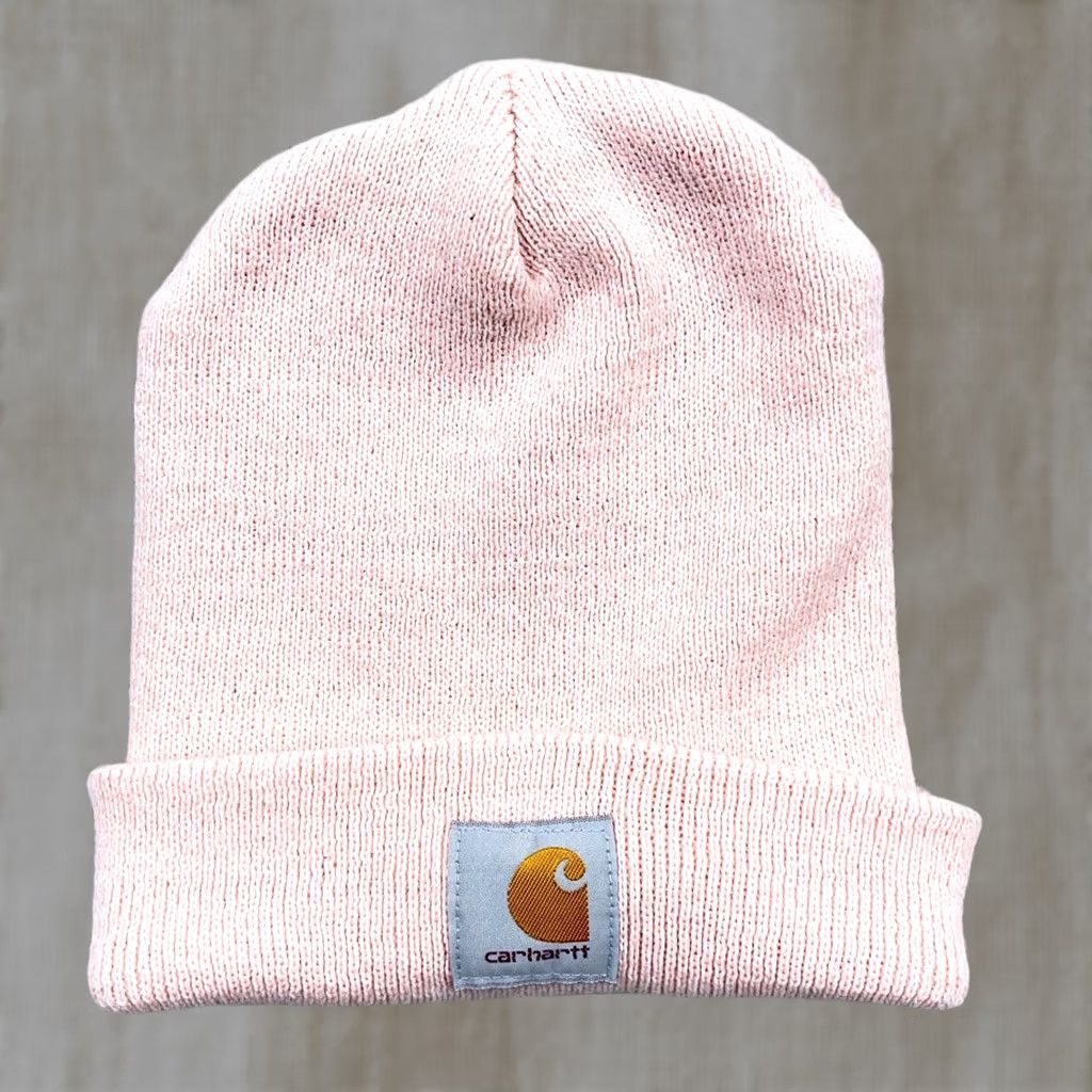 Carhartt Carhartt Beanie Hat Womens Light Pink Fold Over Skull Cap Acrylic Knit Logo Patch Size ONE SIZE - 1 Thumbnail