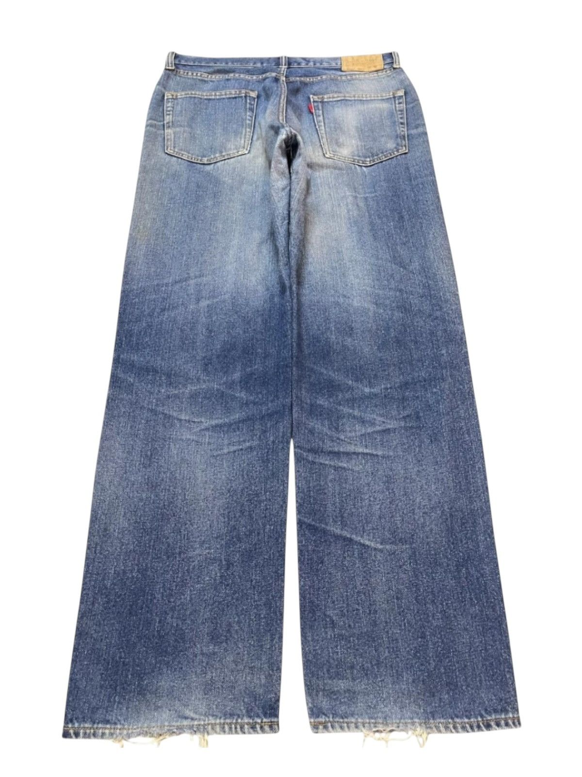 Denime Vintage Y2K Japanese Brand Blue Faded Wash Wide Leg Baggy Size US 33 - 2 Thumbnail