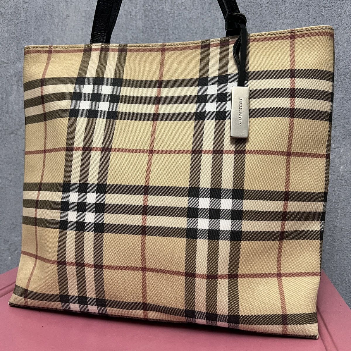 Burberry London Beige Nova Check Tote Double Handles Bag