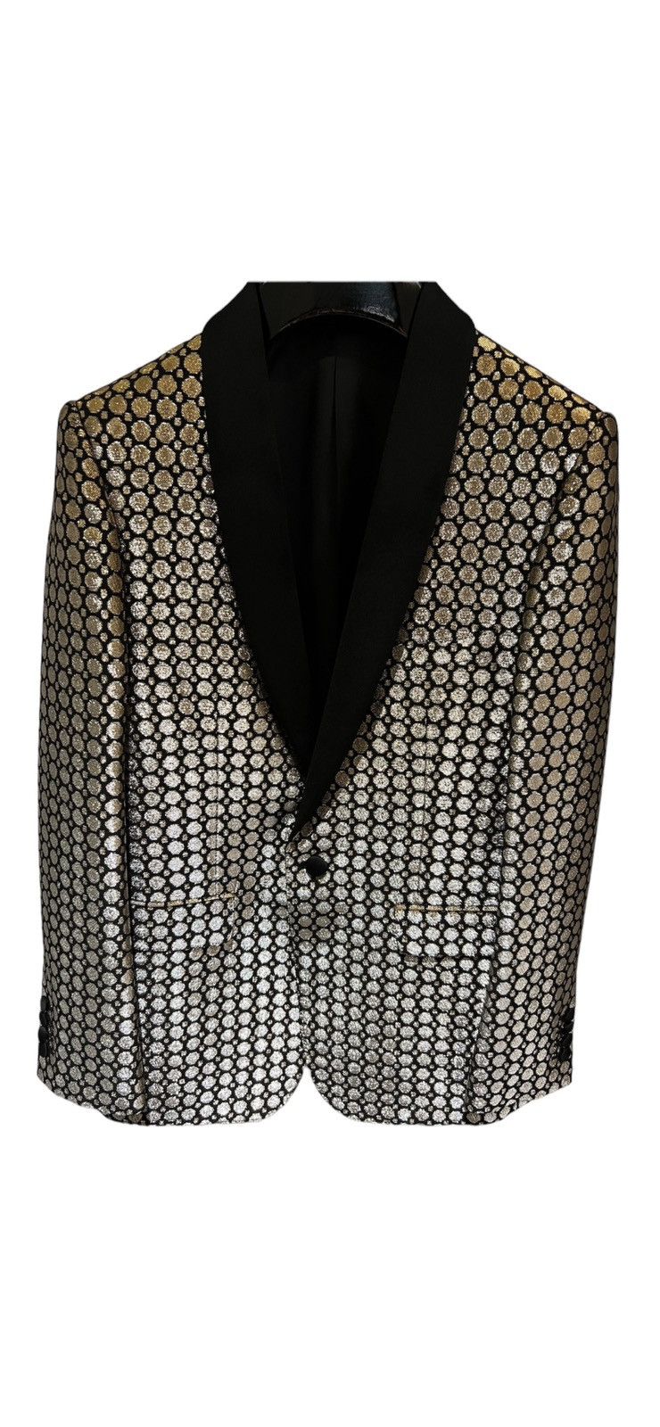 image of Celine Classic Tuxedo Jacket In Jacquard Lamé in Black Gold, Men's (Size 46R)