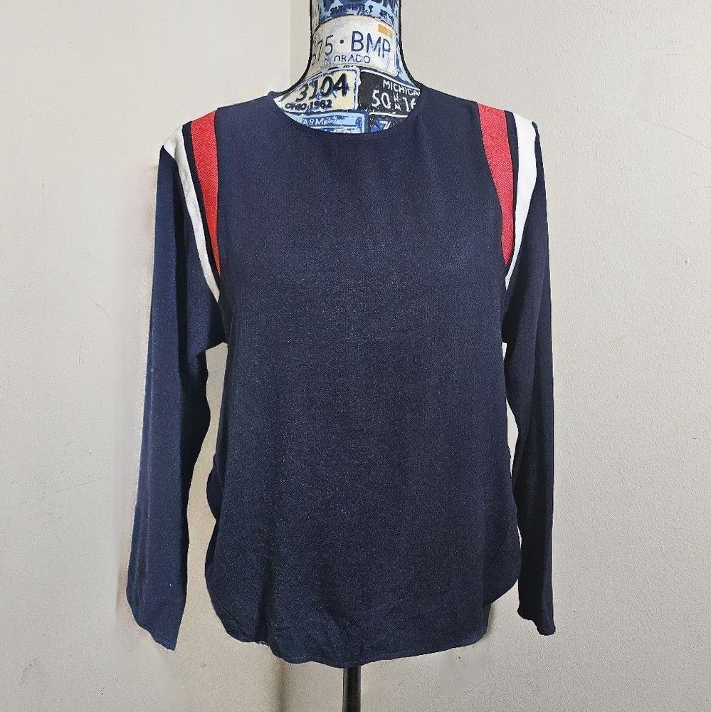 Maje Maje Crew Neck Varsity Stripe Navy Blue Red White Sweater 3 Size L / US 10 / IT 46 - 2 Thumbnail
