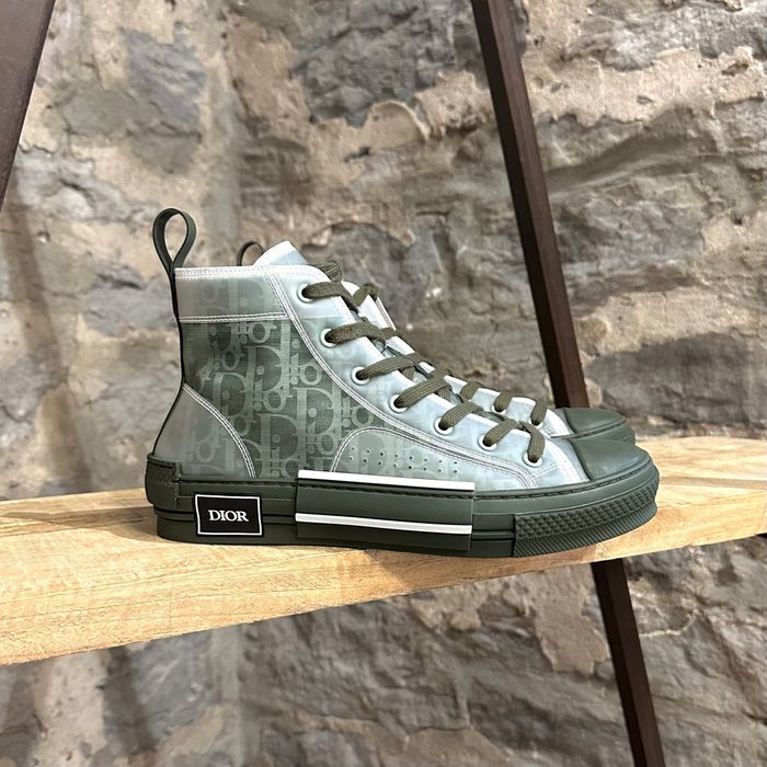 Dior Dior B23 Dark Olive Green Oblique Canvas High-top Sneakers