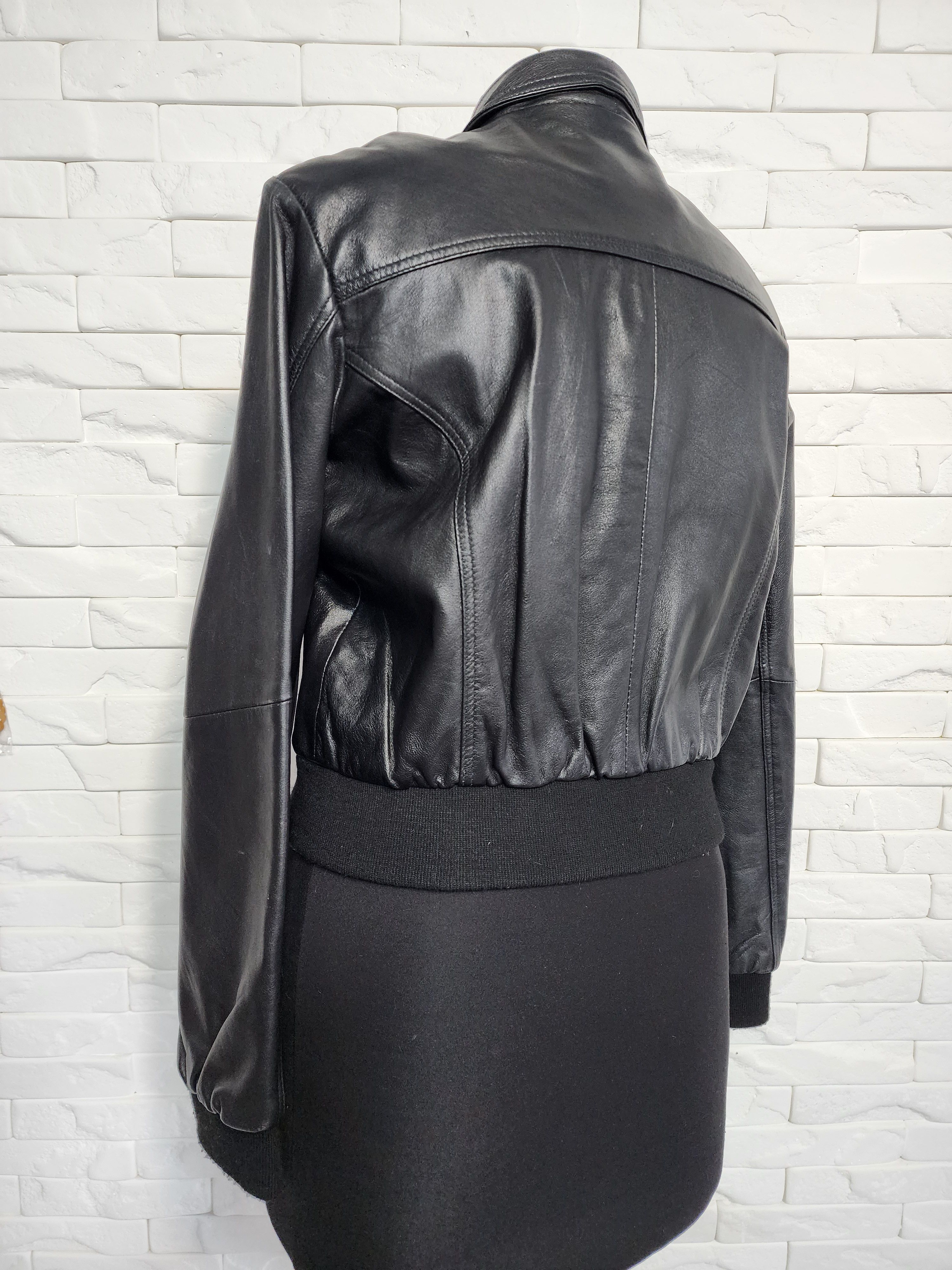 Genuine Leather Black Leather Bomber Jacket: Women's Metal Zipper Size L / US 10 / IT 46 - 6 Thumbnail