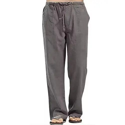 Other Men Solid Color Linen Multi-pocket Straight Casual Pants Size US 32 / EU 48 - 4 Thumbnail