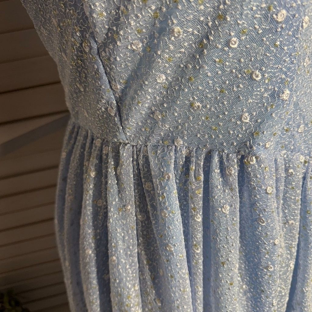 Vintage Vintage Peasant Dress Beaded Floral Puffed Sleeves Blue XL Size XXL / US 16-18 / IT 52-54 - 10 Thumbnail