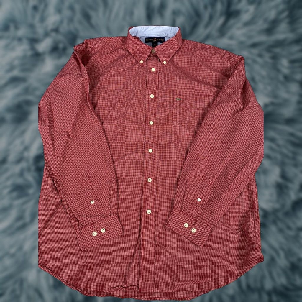 Tommy Hilfiger Tommy Hilfiger Shirt Dress Button-Up Down Long Sleeve Red Checkered XL Mens Shirt Size 46R - 1 Thumbnail