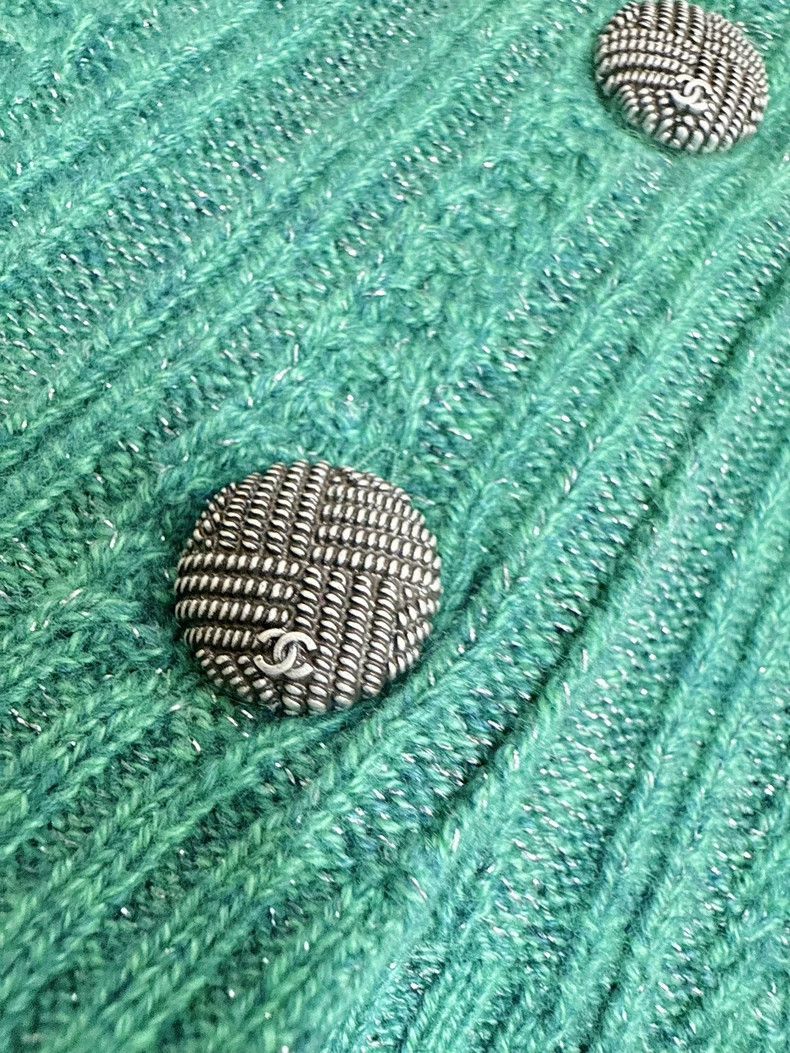 Chanel Chanel Green and silver silk cashmere knitted skirt Size 24" / US 00 / IT 34 - 4 Thumbnail