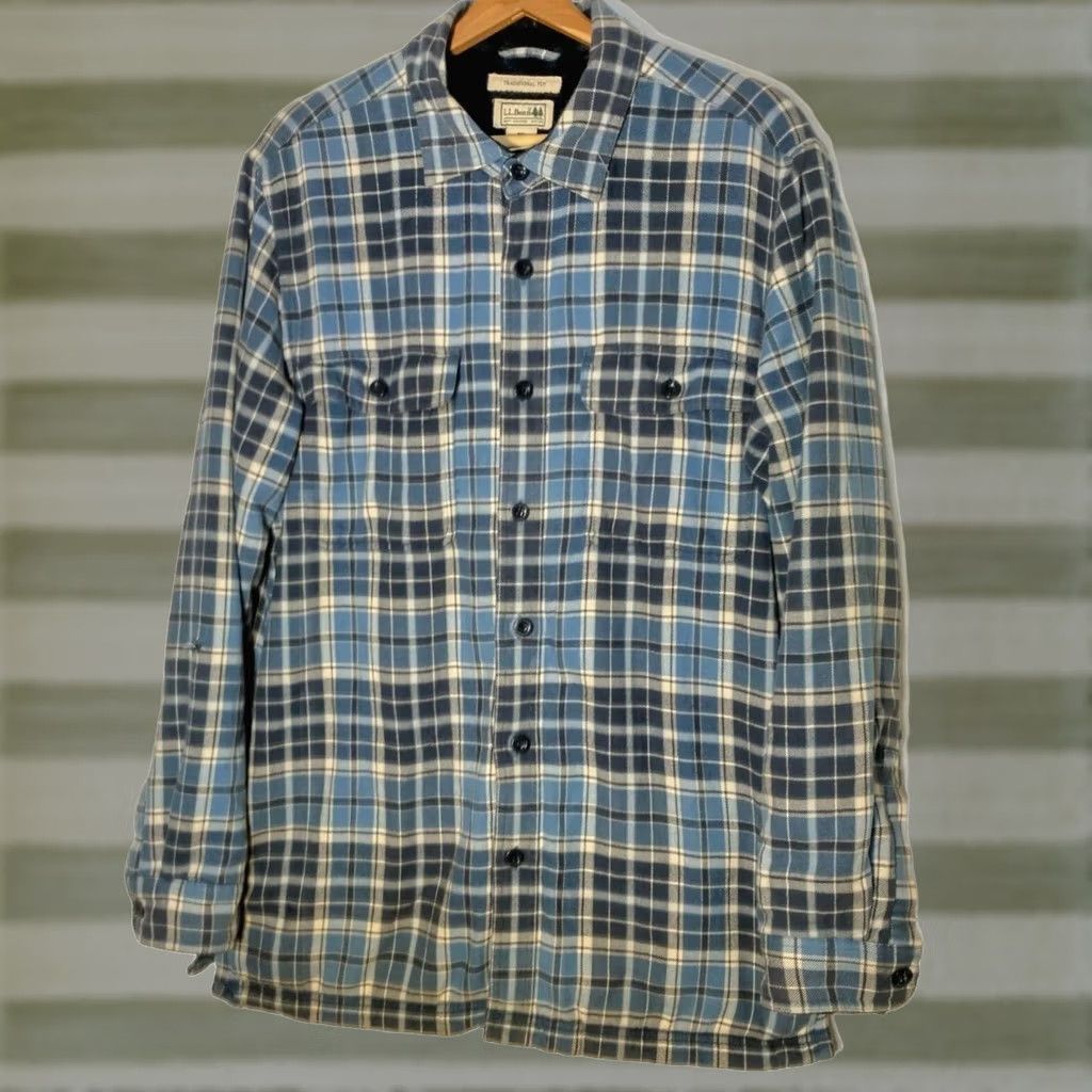 Vintage L.L. Bean Shacket Shirt Jacket M Blue Plaid Flannel Fleece Lined Work Button-Up Casual Size US M / EU 48-50 / 2 - 1 Thumbnail