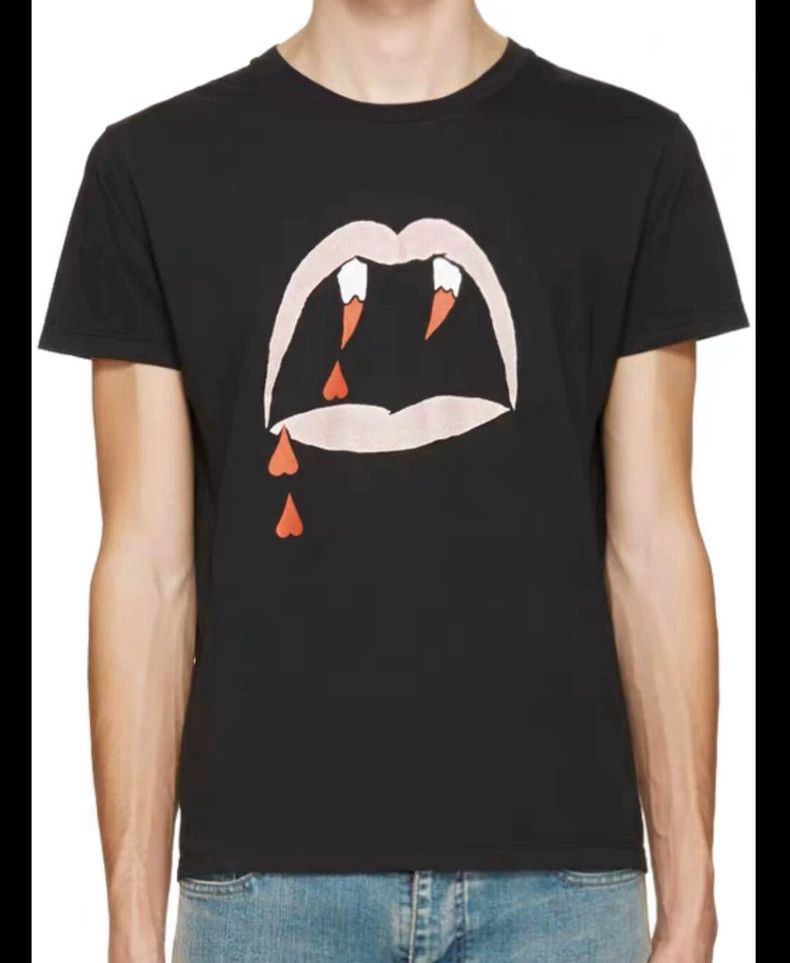 トップス SAINT LAURENT PARIS 15SS blood luster T SAINT LAURENT PARIS VAMPIRE TEETH BLOOD LUSTER MENS WHITE T