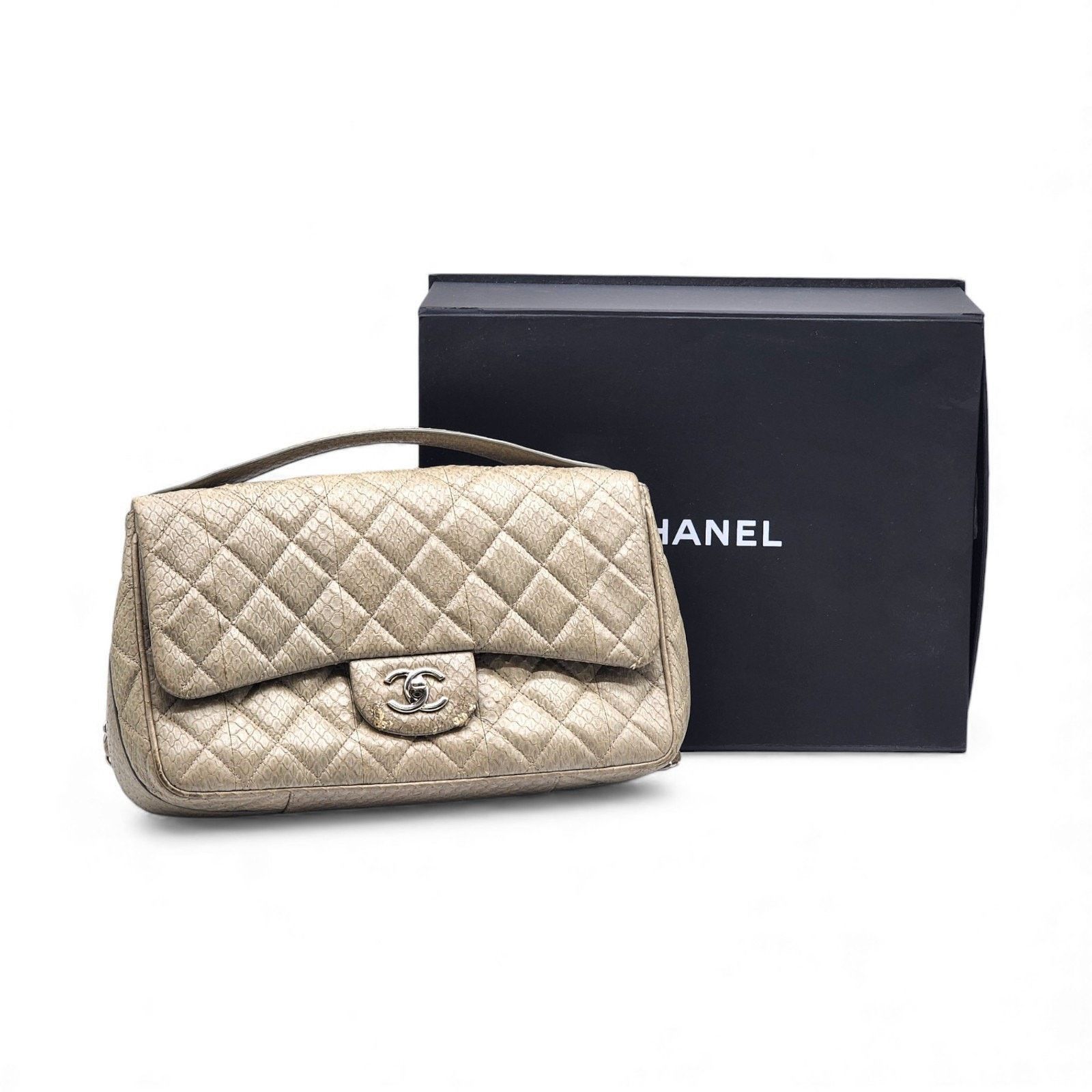 Chanel Python Easy Carry Medium Classic Flap Bag Top Handle Beige Size ONE SIZE - 2 Thumbnail