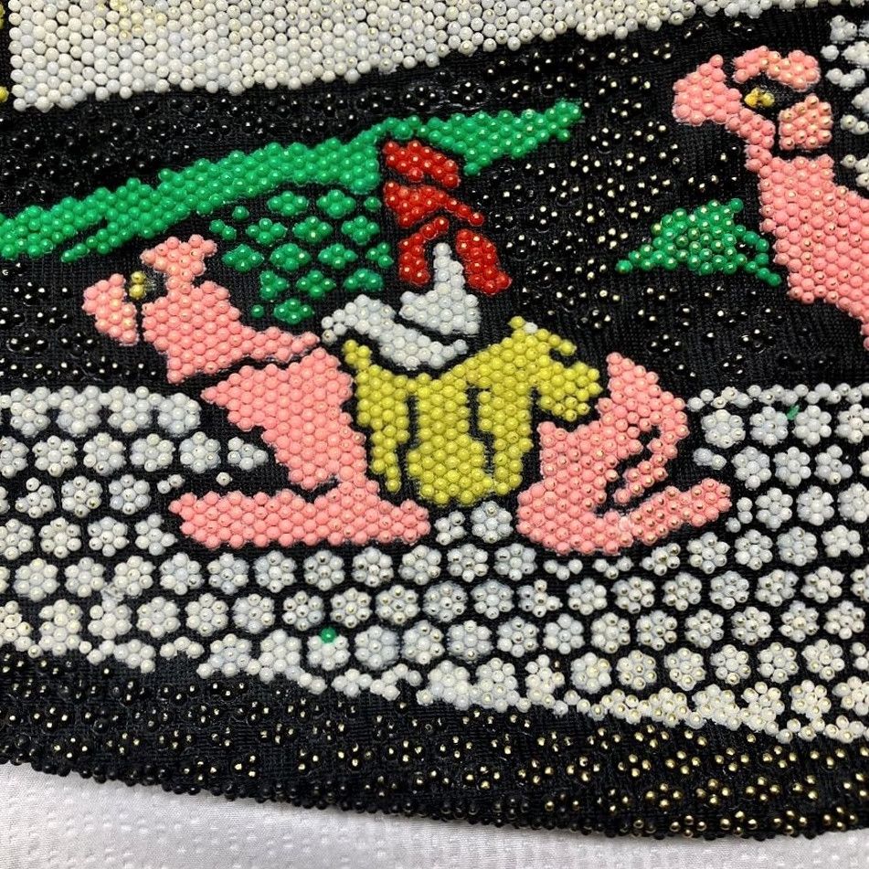 Doublet VINTAGE Jerusalem Cityscape Beaded Tote Bag Purse Handmade Black Double Handle Satchel Top Handle Women Medium Size ONE SIZE - 5 Thumbnail
