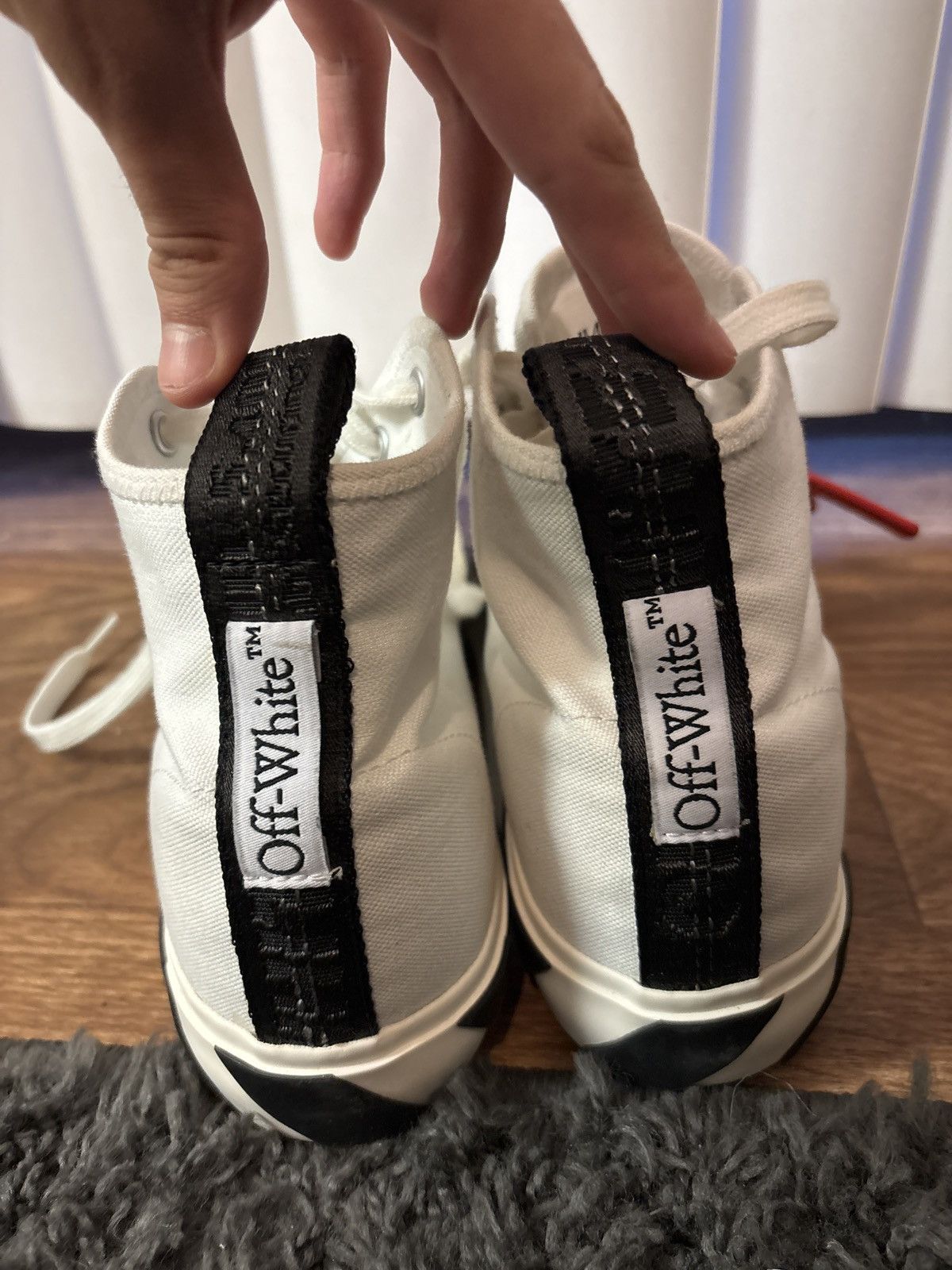 Off-White OFF-WHITE White Vulcanized High Top Shoe Striped bottom Size US 11 / EU 44 - 4 Thumbnail