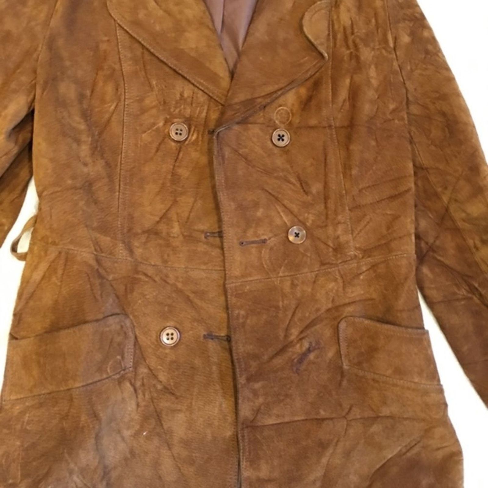 Vintage Vintage Brown Suede Leather Double-Breasted Jacket | Sz S Size S / US 4 / IT 40 - 3 Thumbnail