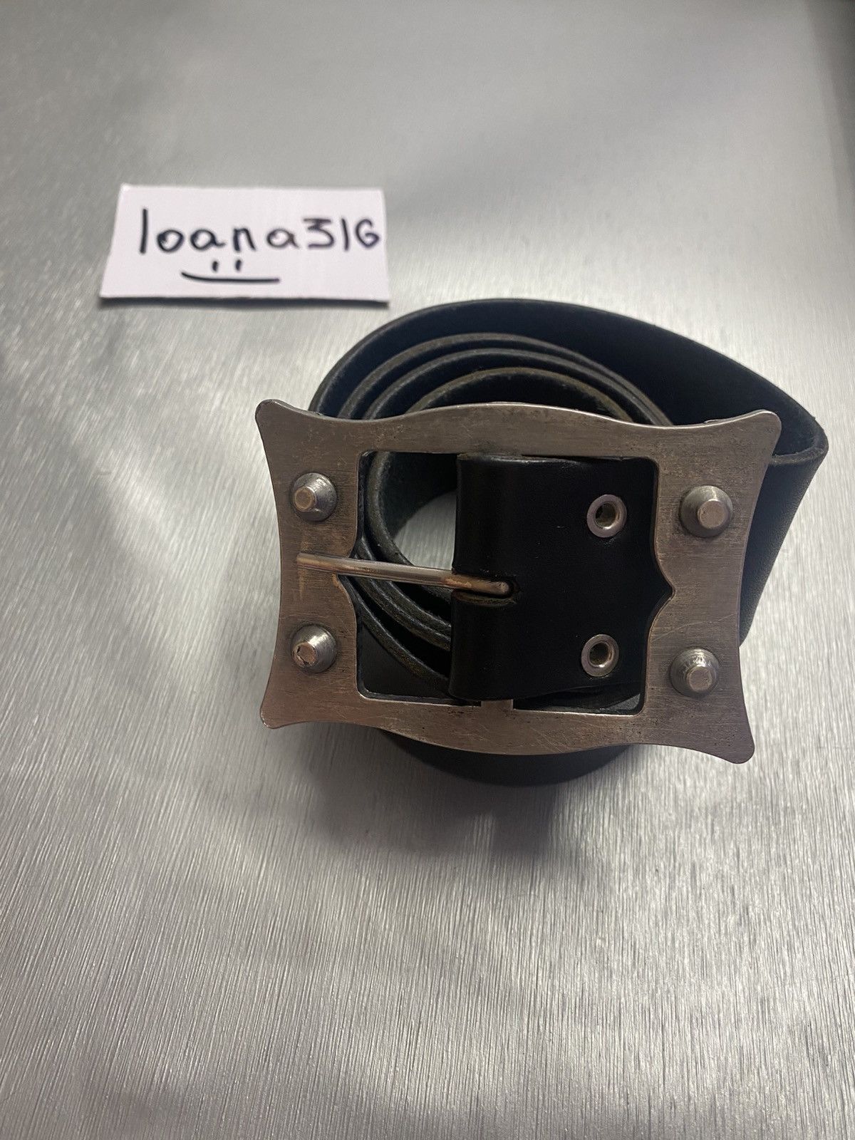Vintage Leather belt with metal buckle Size ONE SIZE - 2 Thumbnail