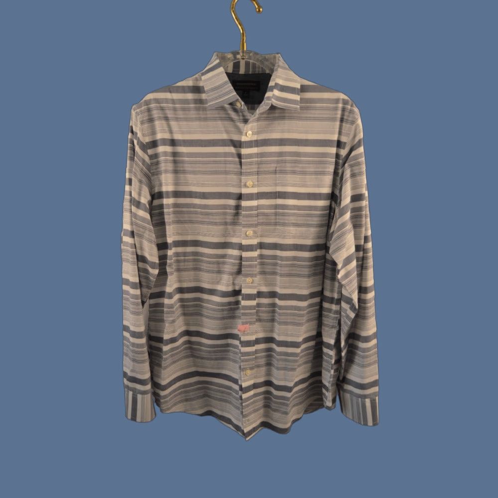 Banana Republic Banana Republic Men's L/S shirt SZ L Gray Striped Standard Fit Stretch Soft Wash Shirt Mens L Gray Striped Shirt Size US L / EU 52-54 / 3 - 1 Thumbnail
