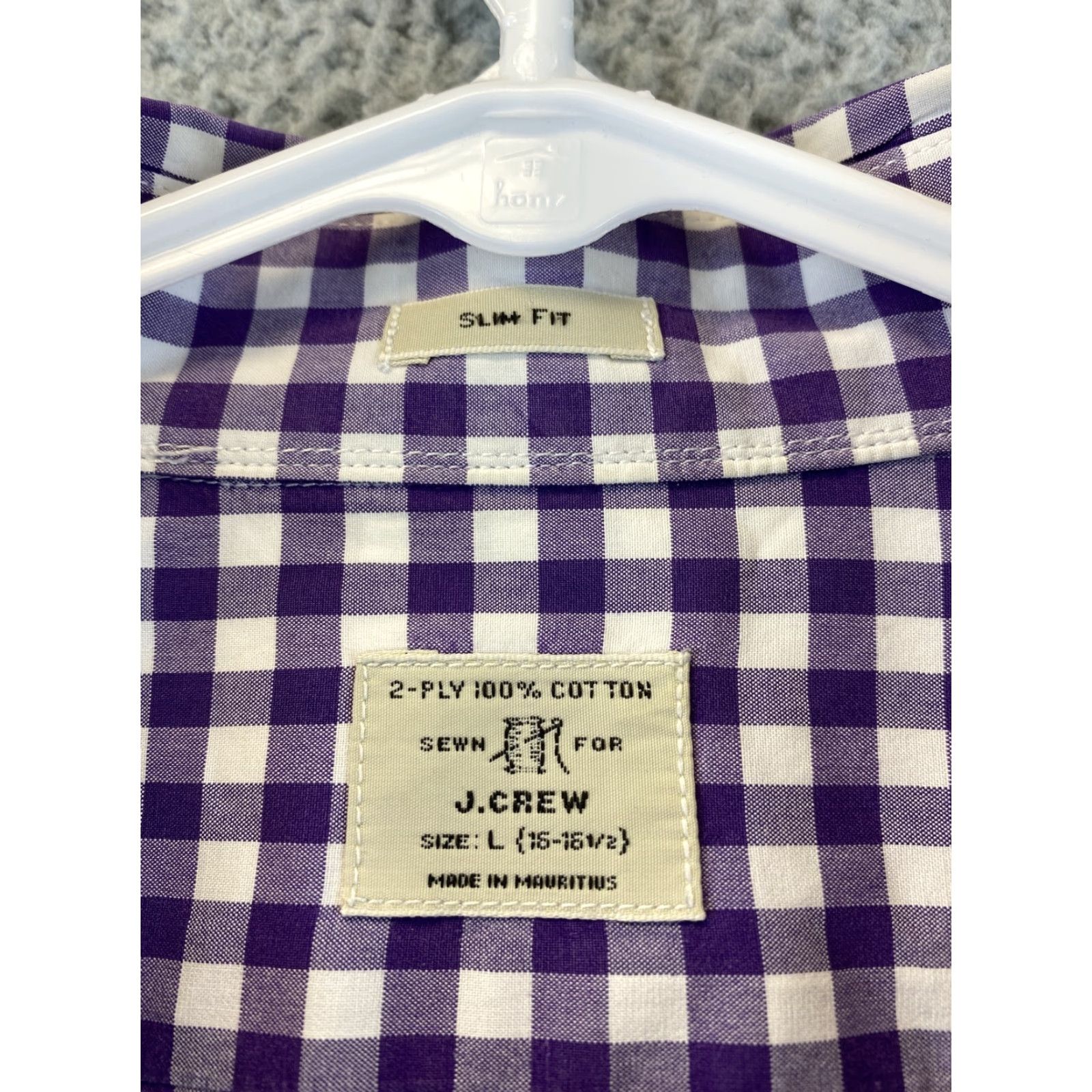 J.Crew Sewn for J.CREW Men's dress Shirt check plaid Purple white L slim fit /79-12 Size 42R - 4 Thumbnail