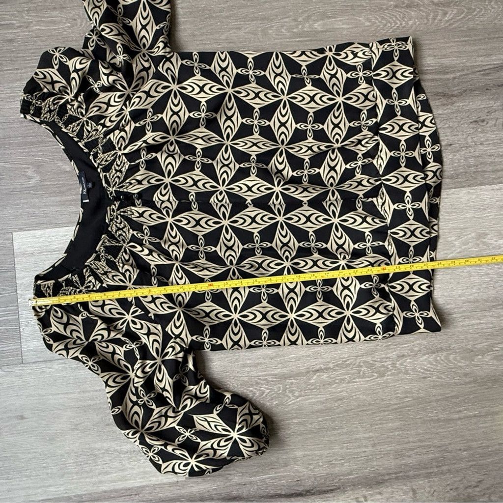 Anne Klein Anne Klein Silk Black and Cream Graphic Blouse Size L / US 10 / IT 46 - 5 Thumbnail
