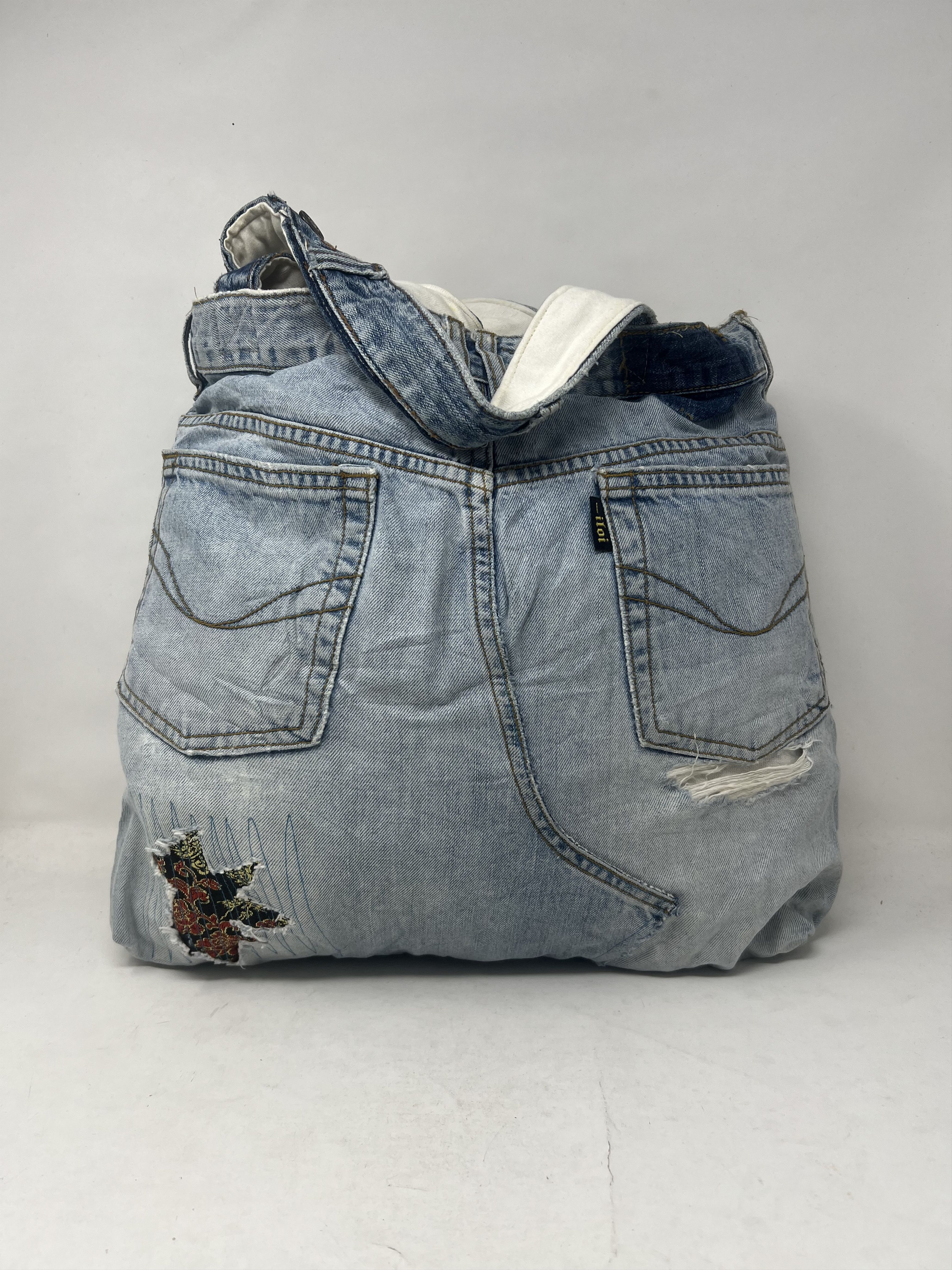Japanese Brand Patchwork Denim Distressed Style Tote Bag Size ONE SIZE - 4 Thumbnail