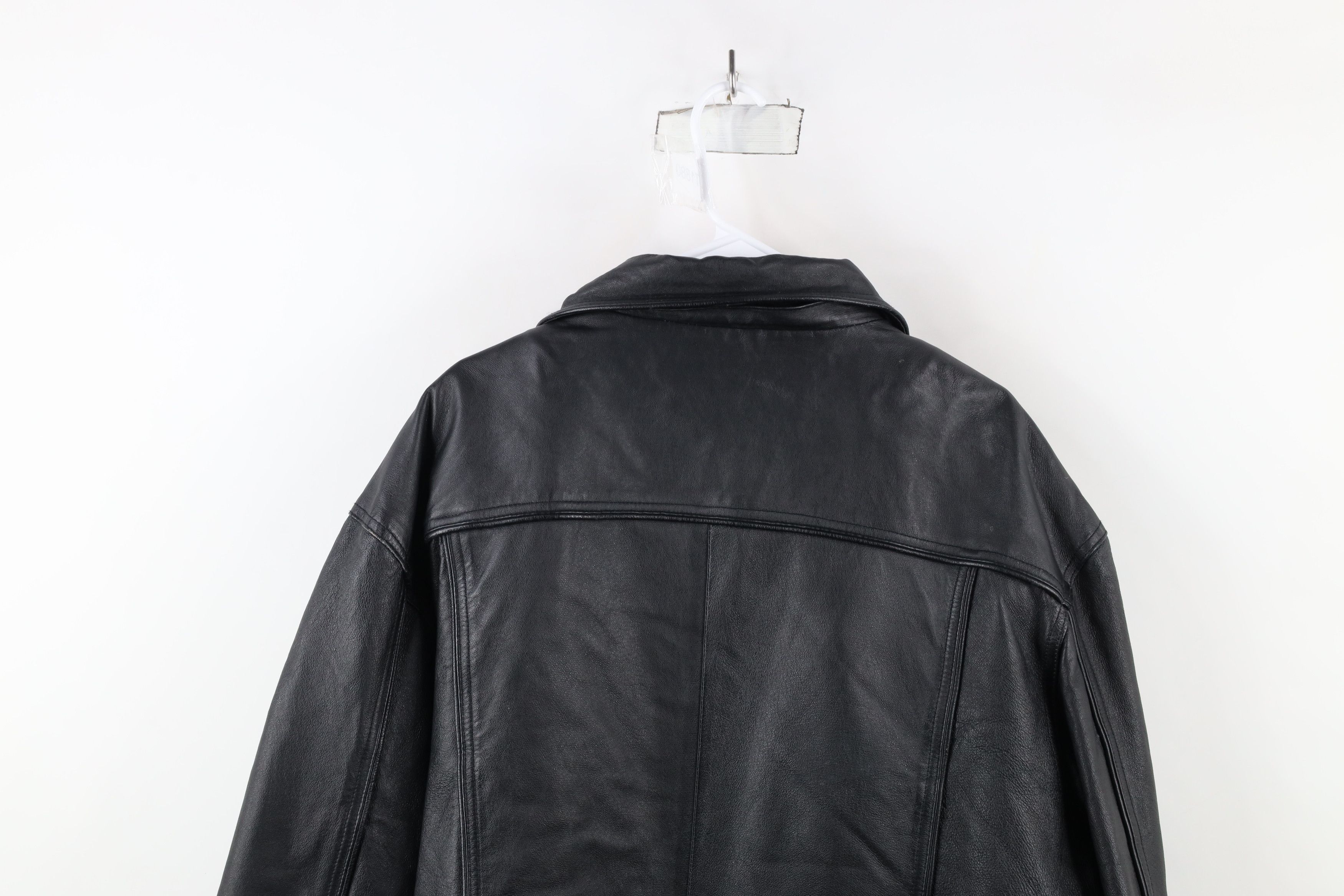 Vintage Vintage 90s Streetwear Lined Leather Chore Jacket Black Size US XL / EU 56 / 4 - 17 Thumbnail