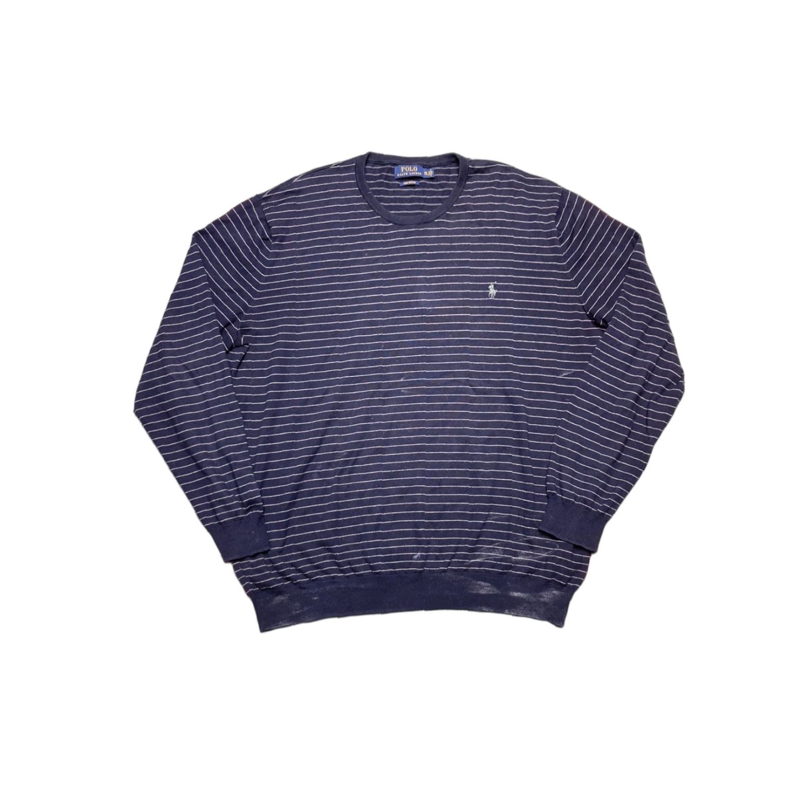 Ralph Lauren VINTAGE Polo Ralph Lauren Pima cotton striped long sleeve shirt Navy Blue Adult XXL EUC Size US XXL / EU 58 / 5 - 1 Thumbnail