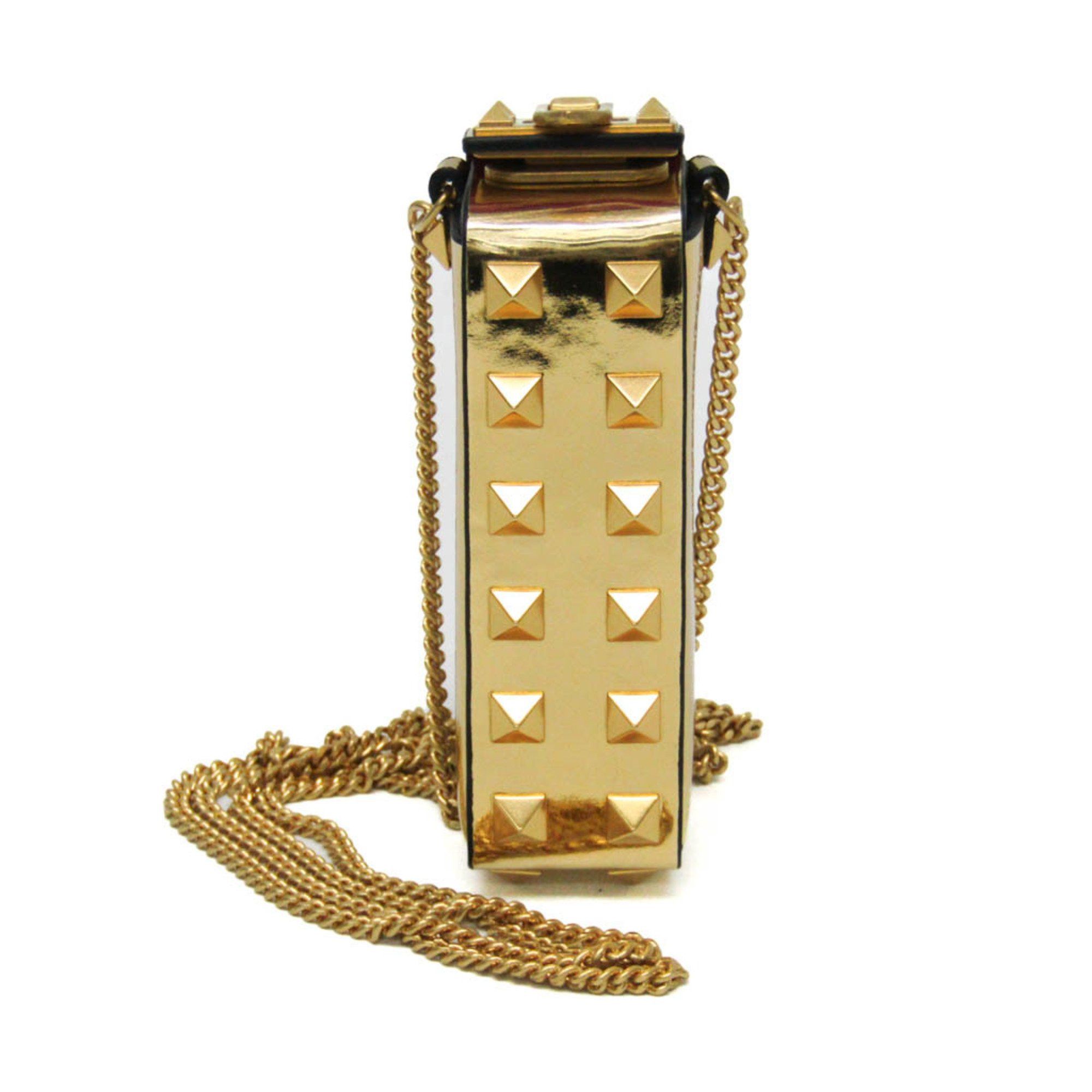 Valentino Leather Lipstick Case Gold Rockstud Chain WW9P0X60LYM