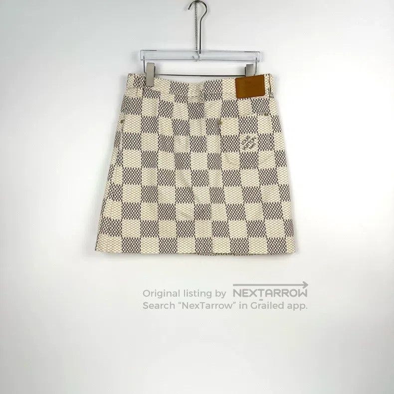 Louis Vuitton Louis Vuitton Beige Checkerboard Leather Skirt Size 39" - 4 Thumbnail