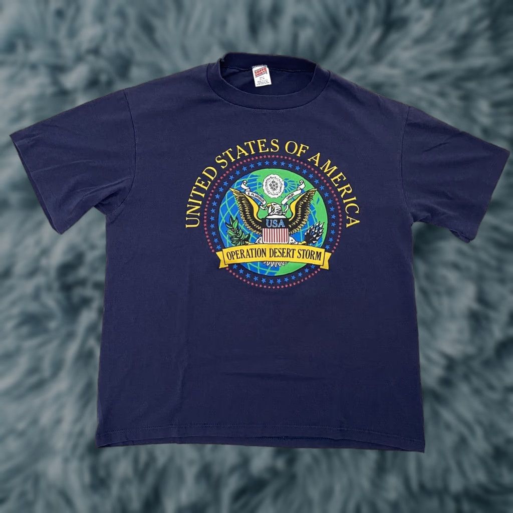 Vintage VINTAGE 90s Soffe Operation Desert Storm Blue T-Shirt Adult XL Single Stitch Slim Fit Mens Size US XL / EU 56 / 4 - 1 Thumbnail