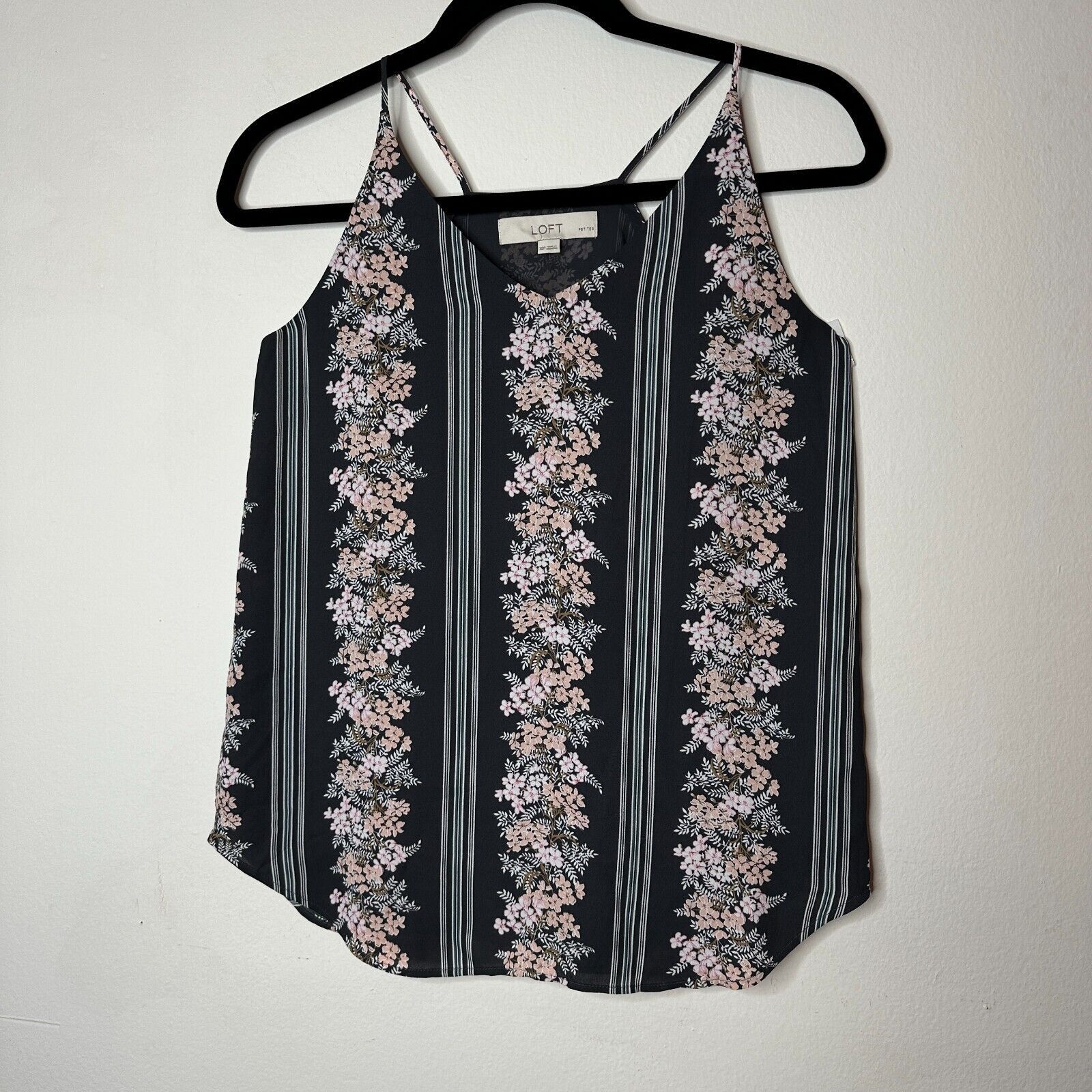 Loft Loft Gray Pink Floral Stripe VNeck Halter Sleeveless Top XSP Size XS / US 0-2 / IT 36-38 - 10 Thumbnail