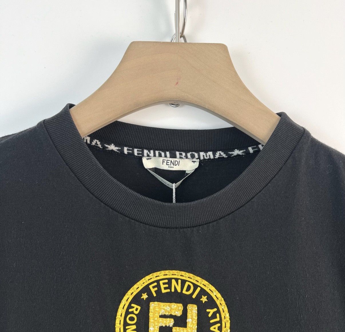 Fendi Fendi Crystal Logo Black Short Sleeve T-Shirt K12 Size US S / EU 44-46 / 1 - 3 Thumbnail