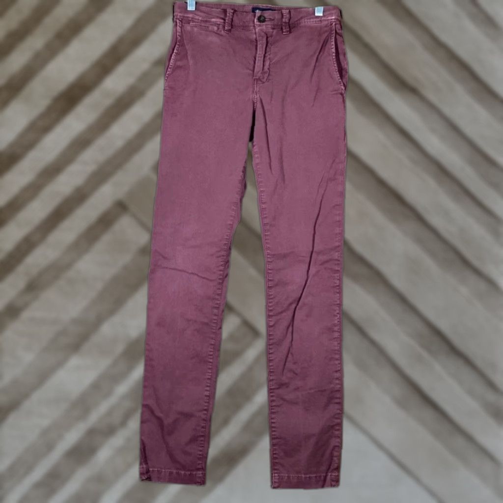 American Eagle Outfitters American Eagle Mens Pants Slim 28x34 Chino Cotton Blend Stretch Burgundy Red Regular Rise Mid Front Flat Front Workwear Casual Mens Size US 28 / EU 44 - 1 Thumbnail