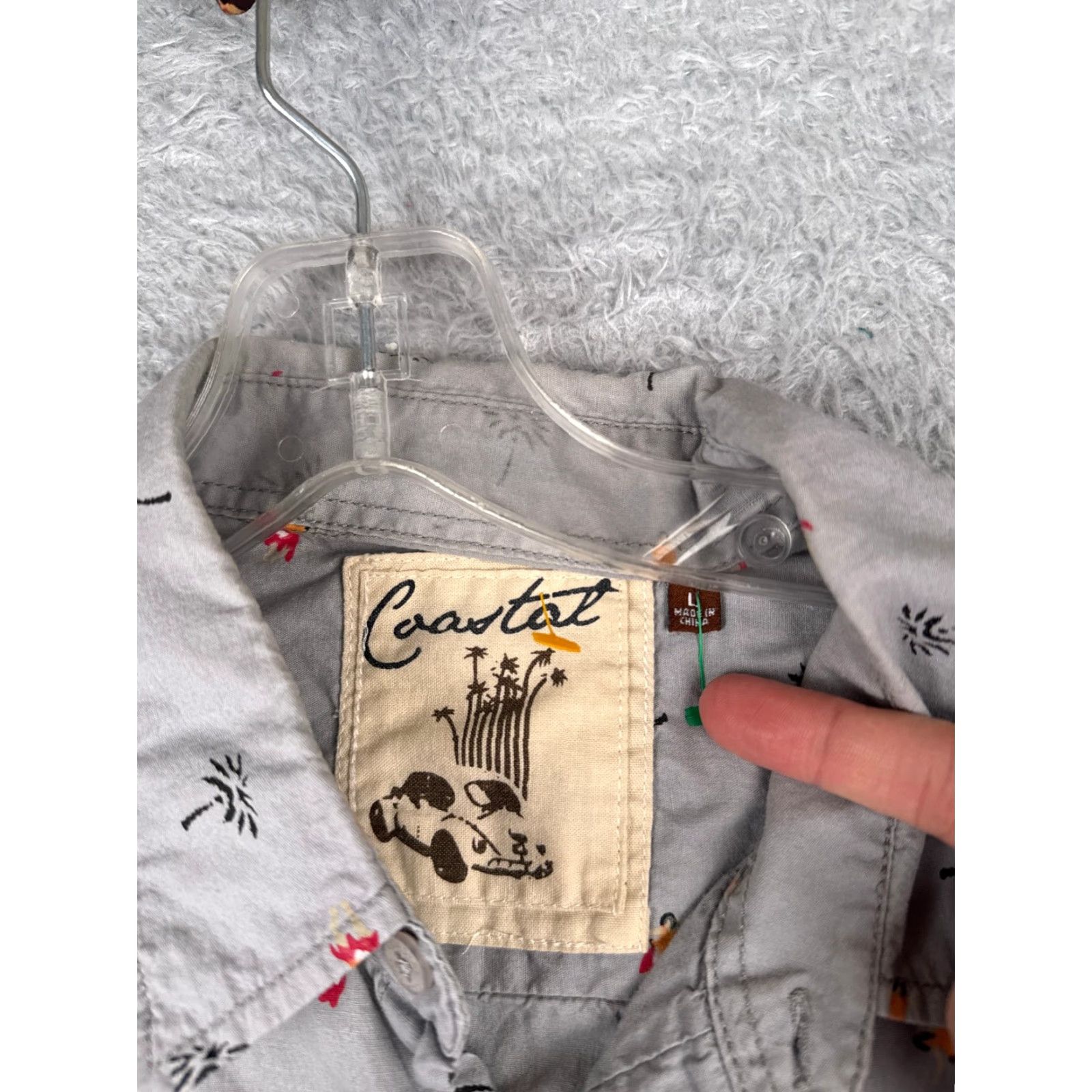 Vintage Coastal Shirt Men Large Gray Hawaiian Palm Tree 100% Cotton Short Sleeve Button-Up Regular Fit Mens Size US L / EU 52-54 / 3 - 7 Thumbnail