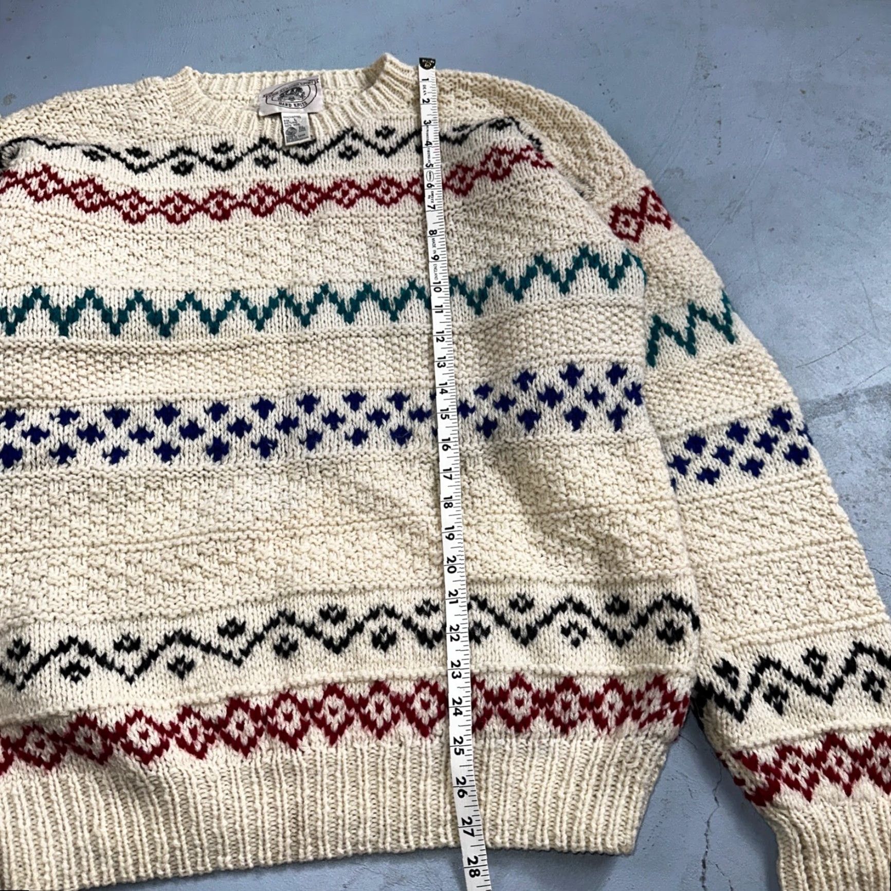 Vintage VINTAGE John Ashford Sweater Mens L Cream Ivory Wool Fair Isle 80s 90s Winter Spring Fall Heavyweight Chunky-Knit Crew Neck Pullover Size US L / EU 52-54 / 3 - 4 Thumbnail