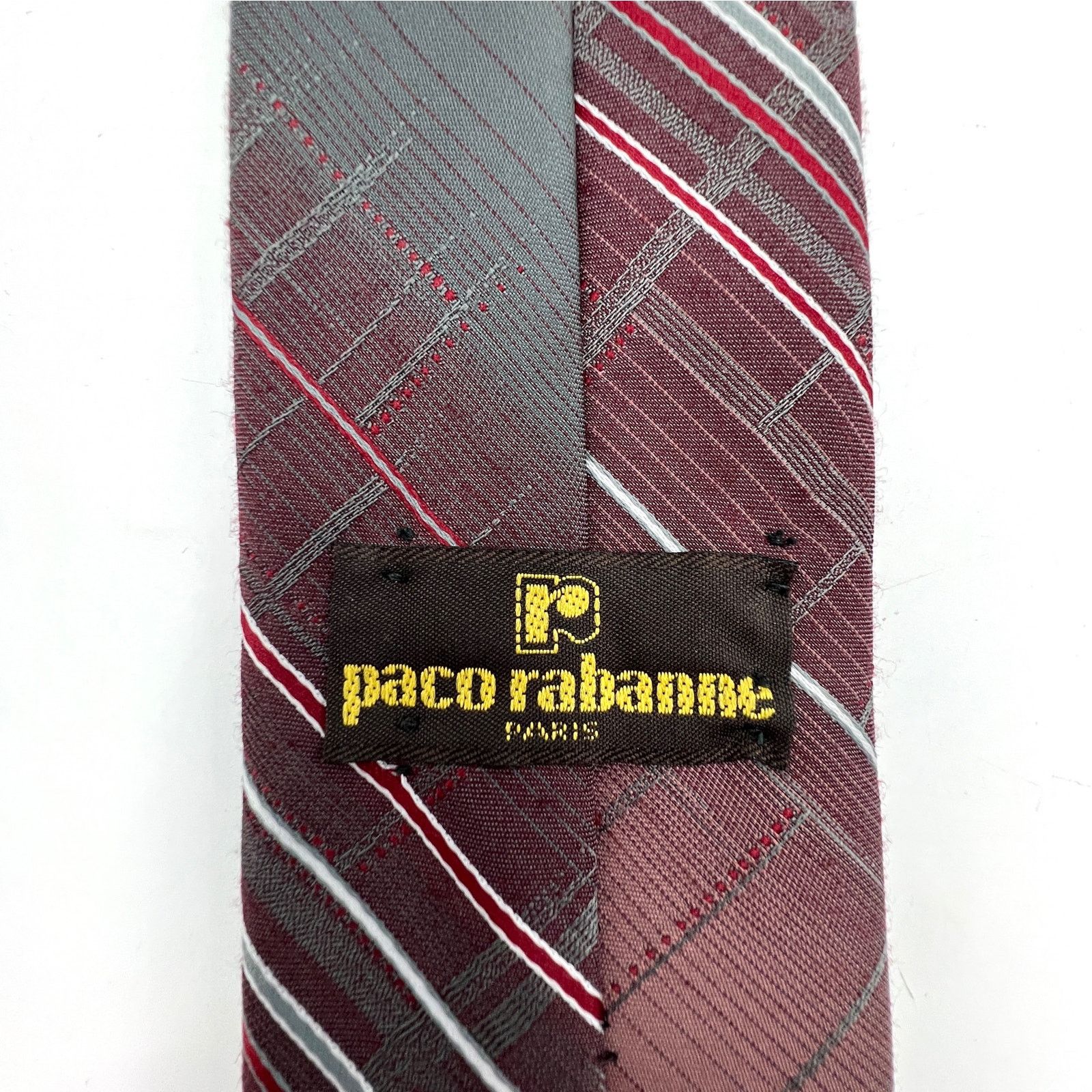 Paco Rabanne × Vintage Vintage 80s Paco Rabanne Stripe & Ombre Silk Tie Gray Red Size ONE SIZE - 3 Thumbnail