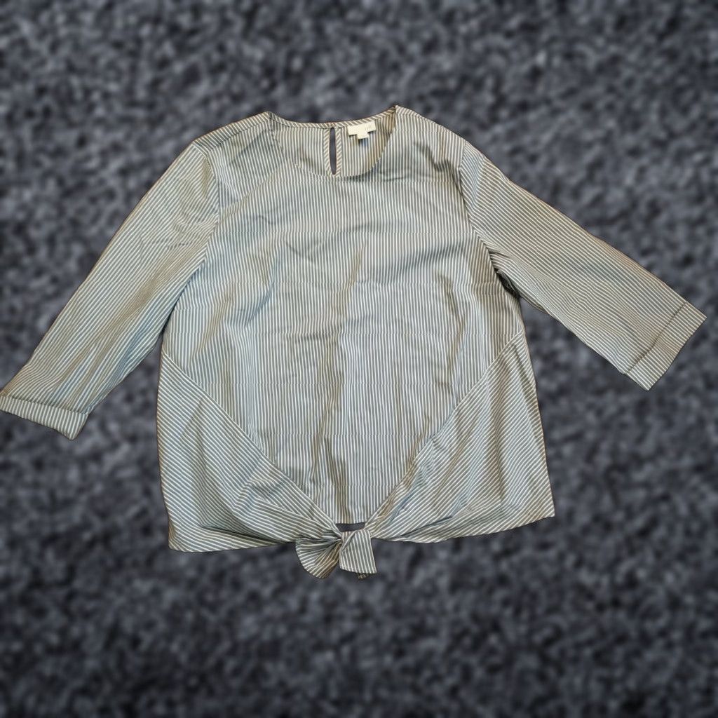 J. Jill J. Jill Tie Knot Front Blouse Blue & White Stripe Size L Shirt Women Blouse 3/4 Sleeve Casual Cotton Blend Chambray Button Tie Bow Size L / US 10 / IT 46 - 1 Thumbnail