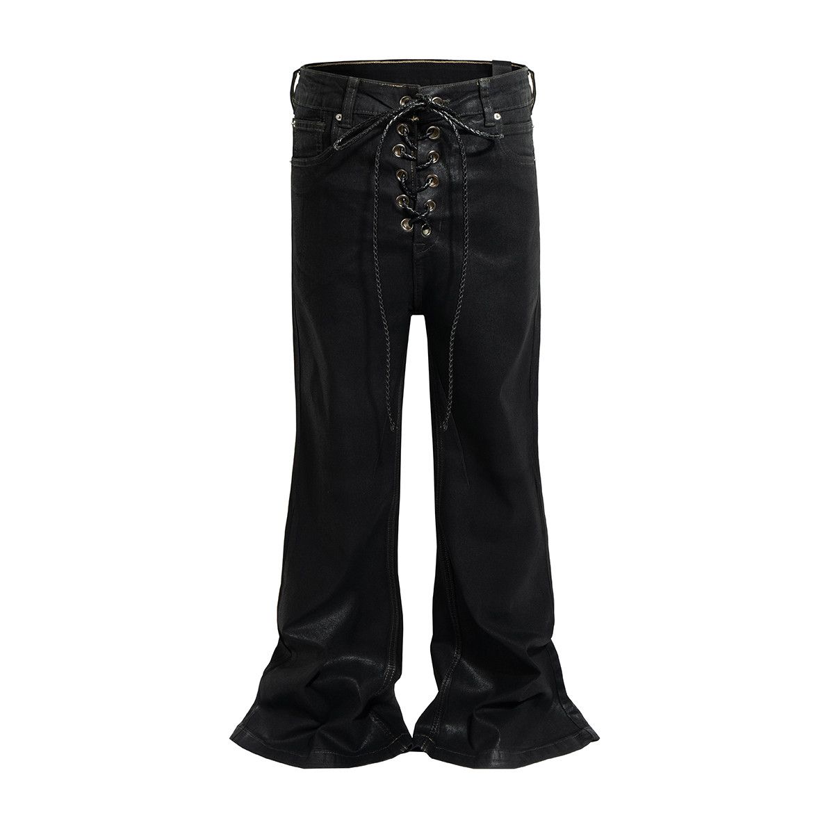 Jean × Vintage RO Ribbons Matte Coated Stretch Black Flared Jeans Size US 29 - 3 Thumbnail
