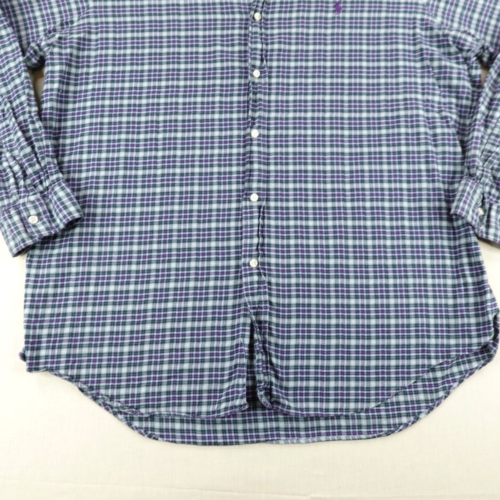 Ralph Lauren VINTAGE Ralph Lauren Shirt Mens XL Blue Green Plaid Button Up Flannel Purple Pony Logo Size US XL / EU 56 / 4 - 4 Thumbnail