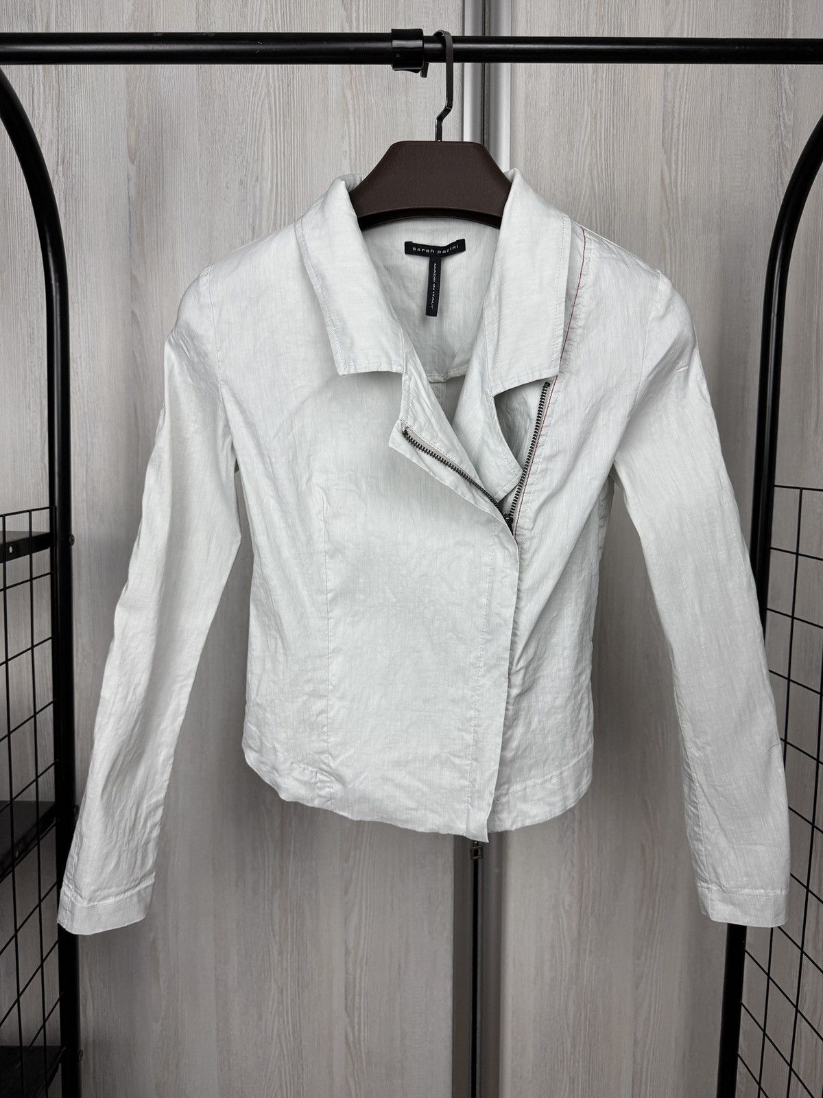 Sarah Pacini Sarah Pacini Women's Gray Asymmetrical Linen Zip Jacket Size XS / US 0-2 / IT 36-38 - 6 Thumbnail