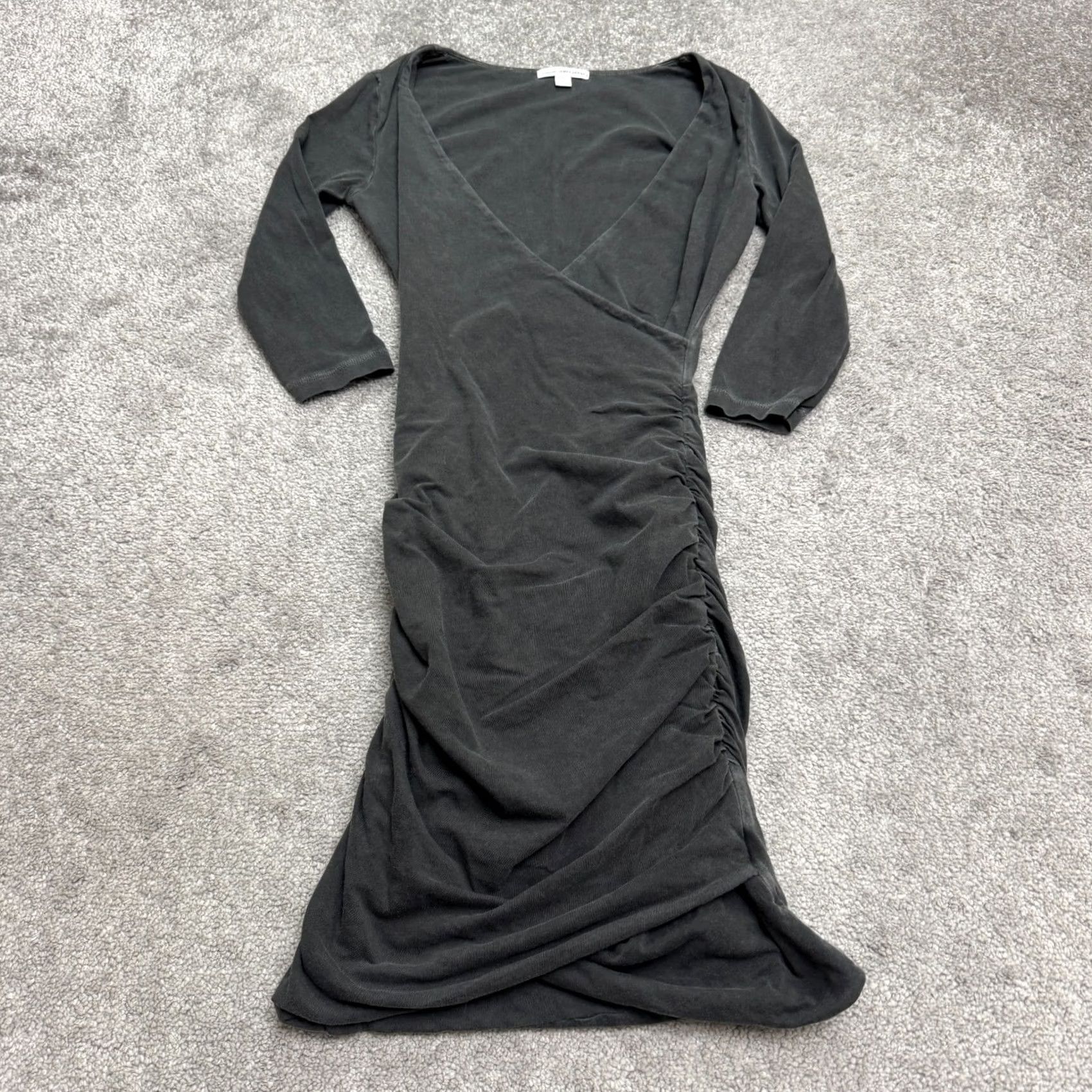 James Perse James Perse Ruched Wrap Bodycon Midi Dress Womens 1 S Charcoal Gray Long Sleeve Size XS / US 0-2 / IT 36-38 - 2 Thumbnail