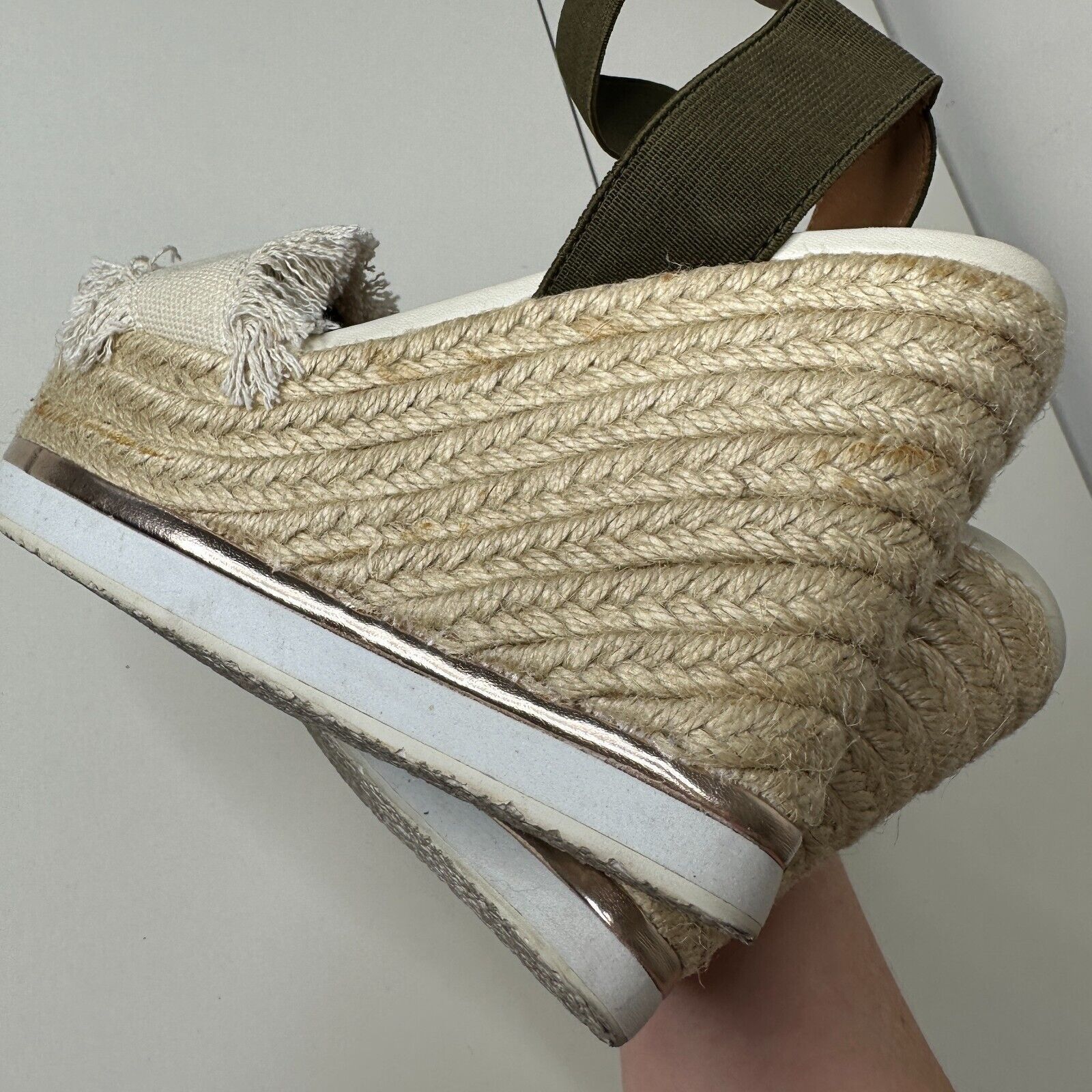 Steve Madden Steve Madden Wedge Beige Canvas Green Ankle Espadrilles 5.5 Size US 5.5 / IT 35.5 - 11 Thumbnail