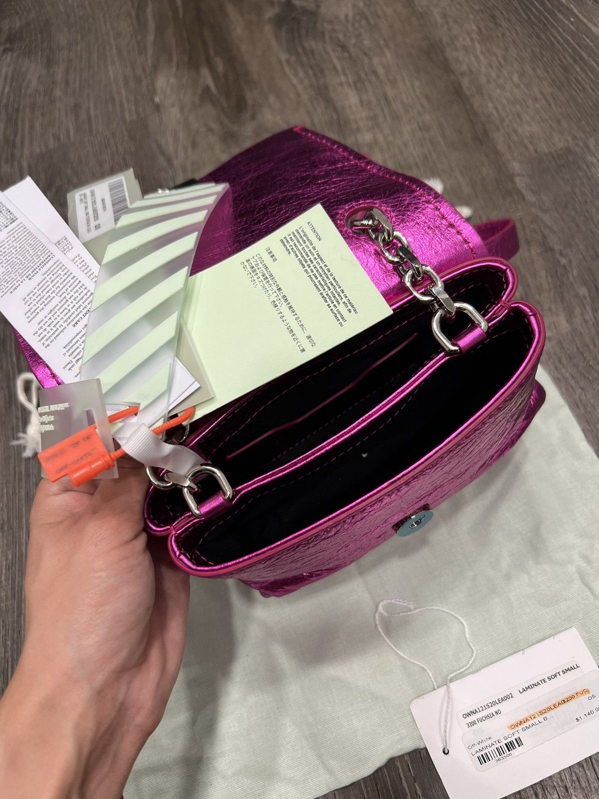 Off-White Off-White Laminate Small Metallic Shoulder Bag Fuchsia New Size ONE SIZE - 6 Thumbnail