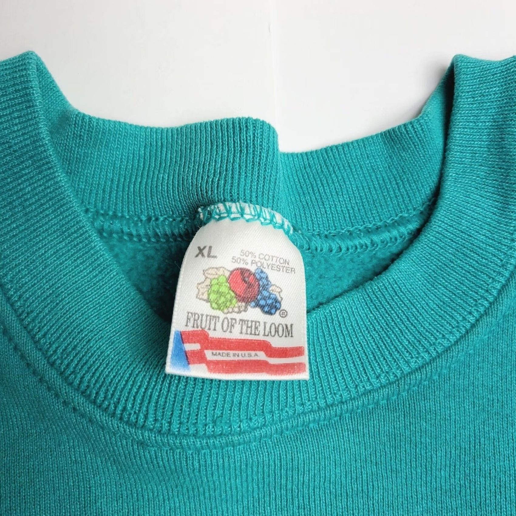 Fruit Of The Loom VINTAGE Fruit of the Loom Crew Neck Sweater Men XL Turquoise Aqua 1990s Solid Knit Pullover Shirt Size XL Mens Size US XL / EU 56 / 4 - 3 Thumbnail