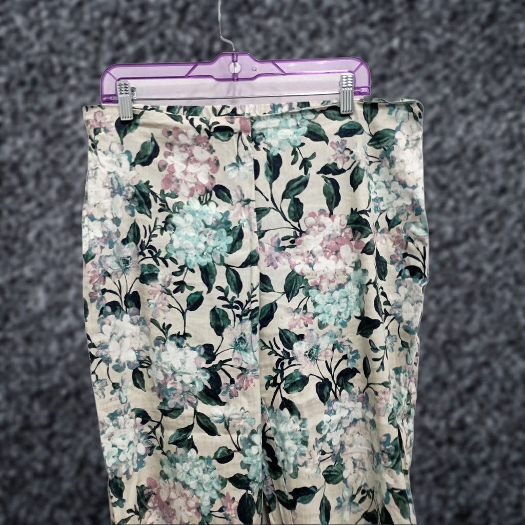 J. Jill J.JIll Pants Womens Large White Blue Floral Linen Stretch Crop Coastal Casual Size 36" / US 14 / IT 50 - 1 Thumbnail