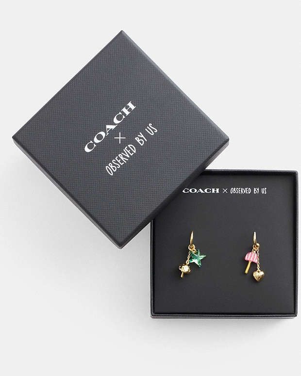 Coach NWT Coach Mismatch Star And Mushroom Huggie Earrings Size ONE SIZE - 2 Thumbnail