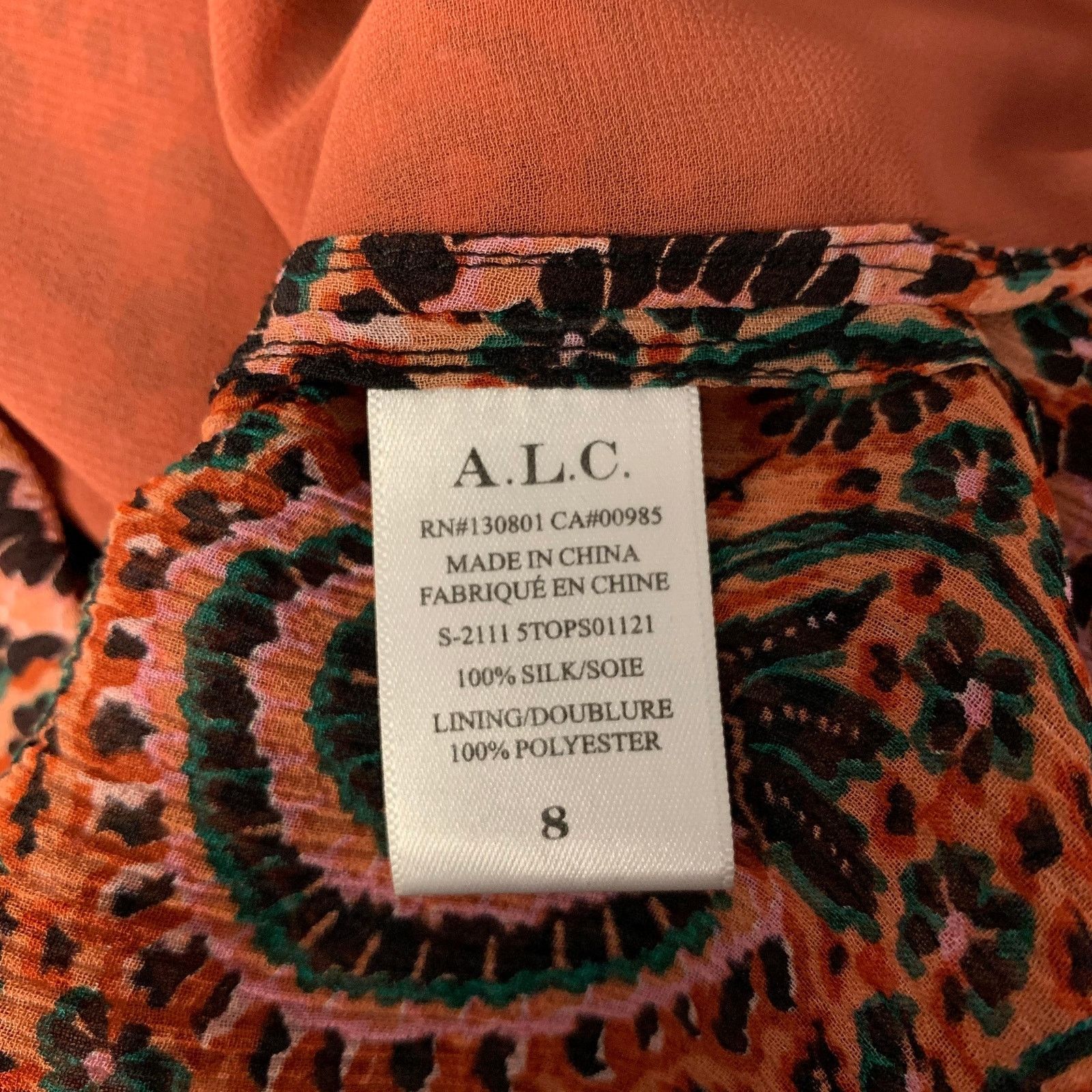 A.L.C. A.L.C. Size 8 Orange Pink Silk Floral Neck Tie Top Size M / US 6-8 / IT 42-44 - 7 Thumbnail