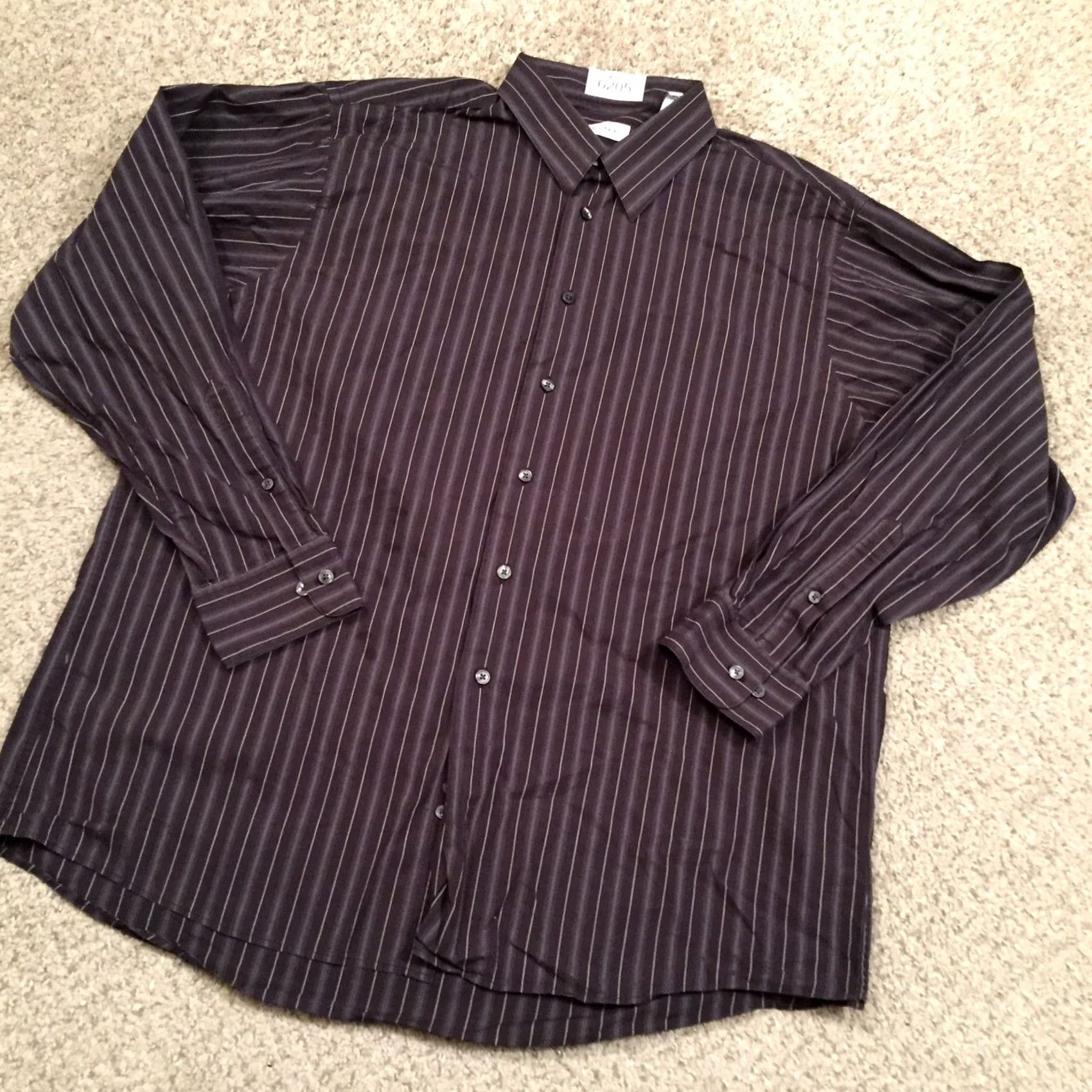Calvin Klein Calvin Klein Shirt Mens Size 17 Gray Striped Long Sleeve Button Up Size US XL / EU 56 / 4 - 2 Thumbnail