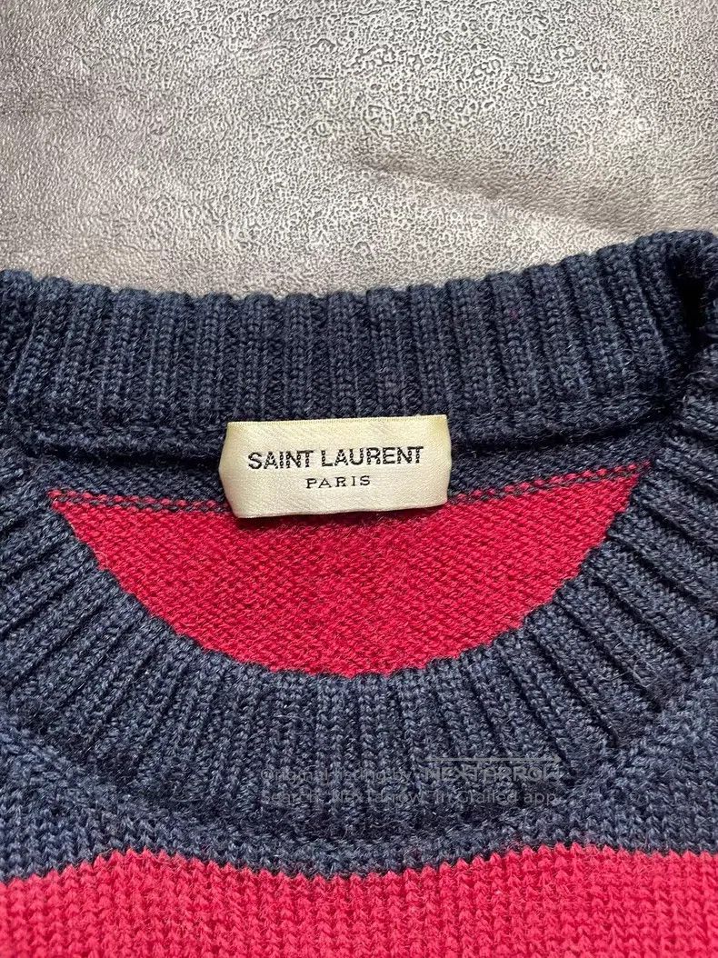 Saint Laurent Paris Saint Laurent Paris Red and Navy Striped Round Neck Wool S Size US S / EU 44-46 / 1 - 3 Thumbnail