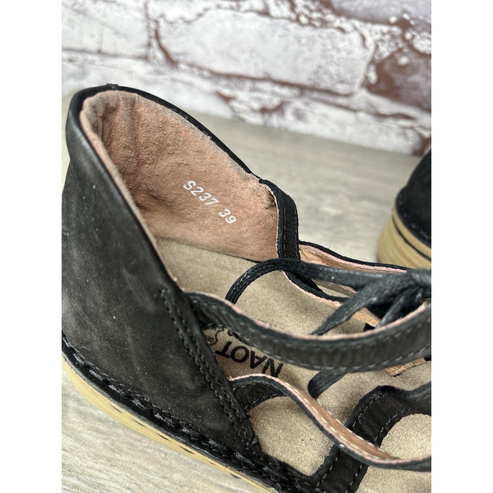 Nat Nast Naot Black Suede Leather Lace Up Open Toe Wedge Sandals Wome Size US 8.5 / IT 38.5 - 7 Thumbnail